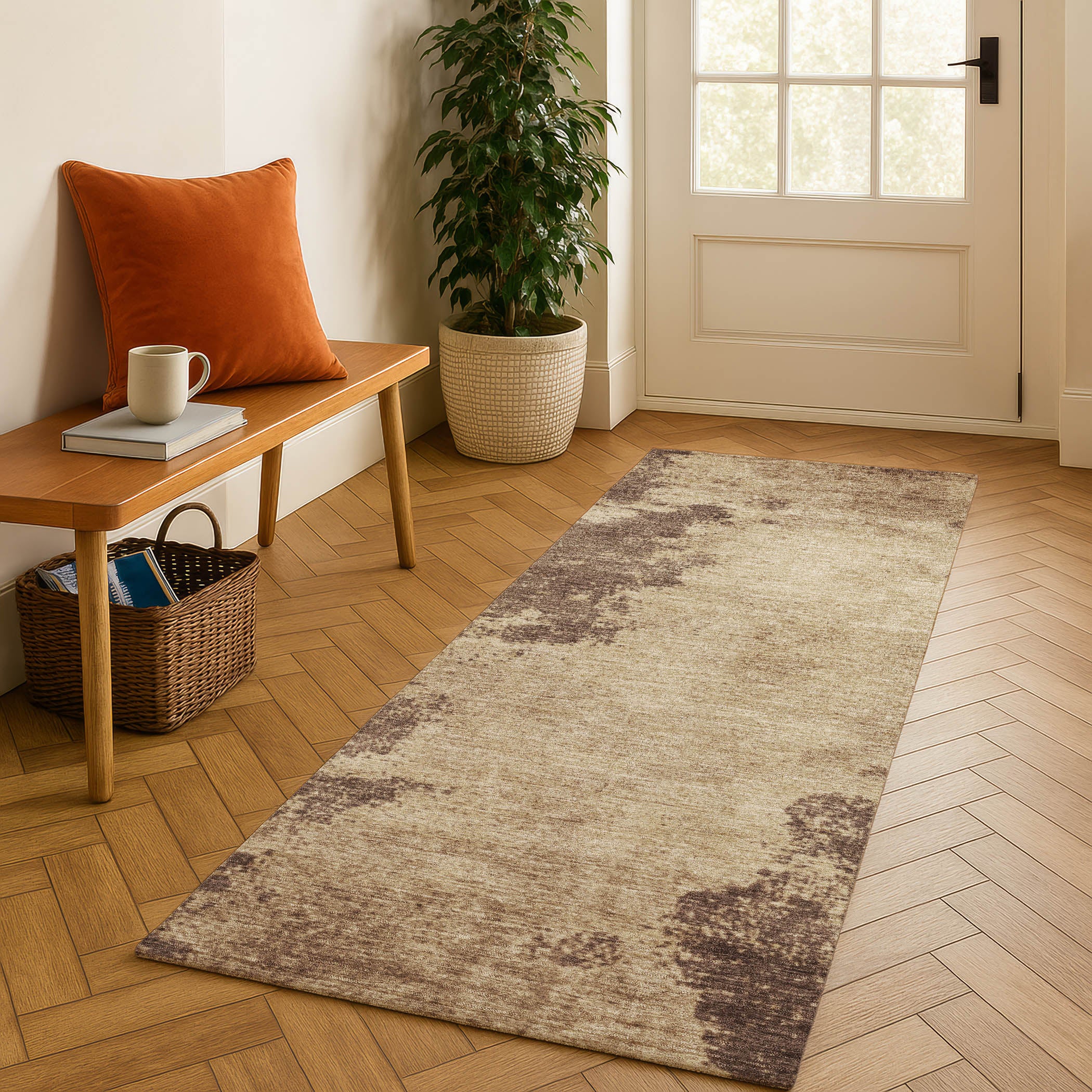 Bern Machine Washable Transitional Brown Rug 2'3" x 7'6" #shape_Runner