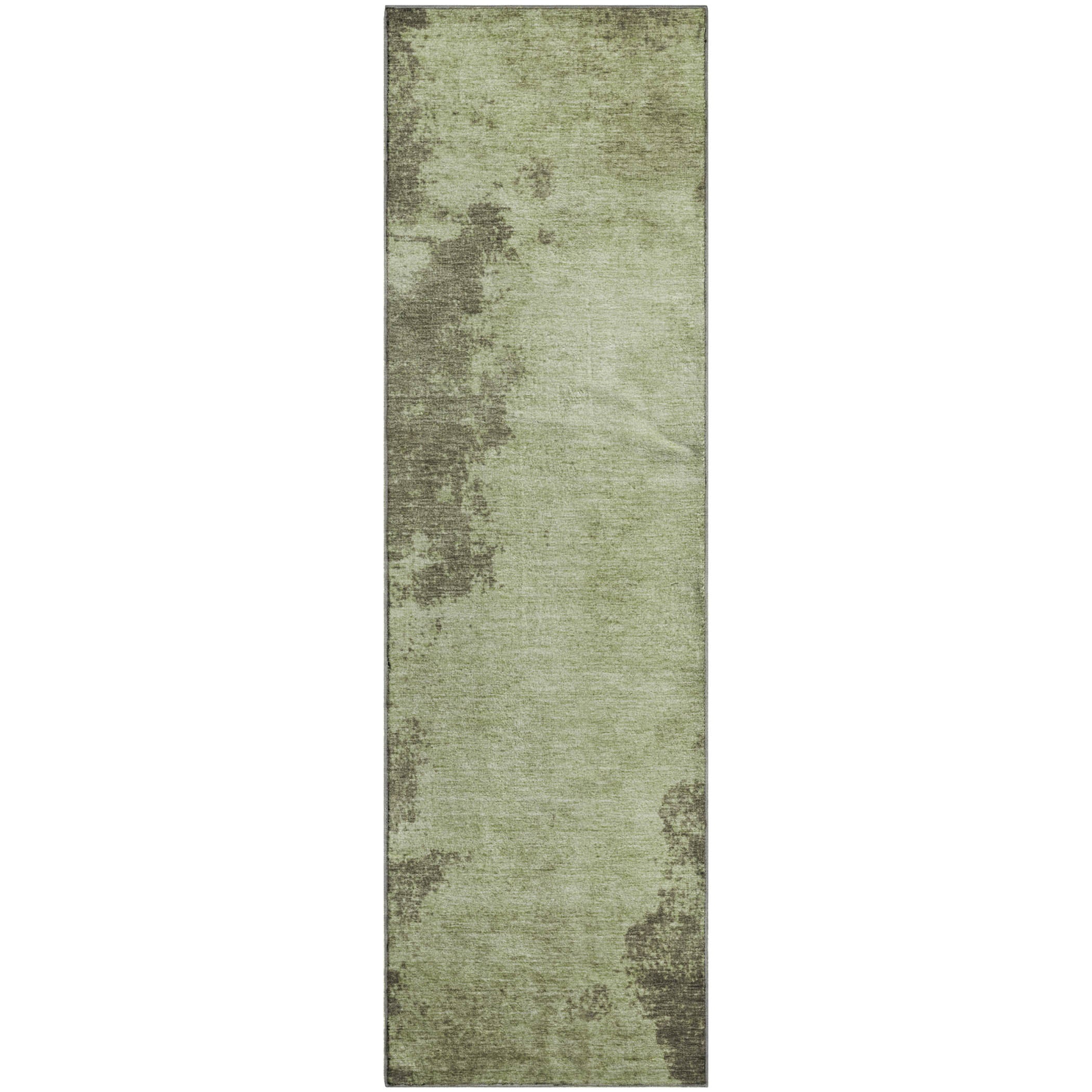 Bern Machine Washable Transitional Olive Green Rug 2'3" x 7'6" #shape_Runner