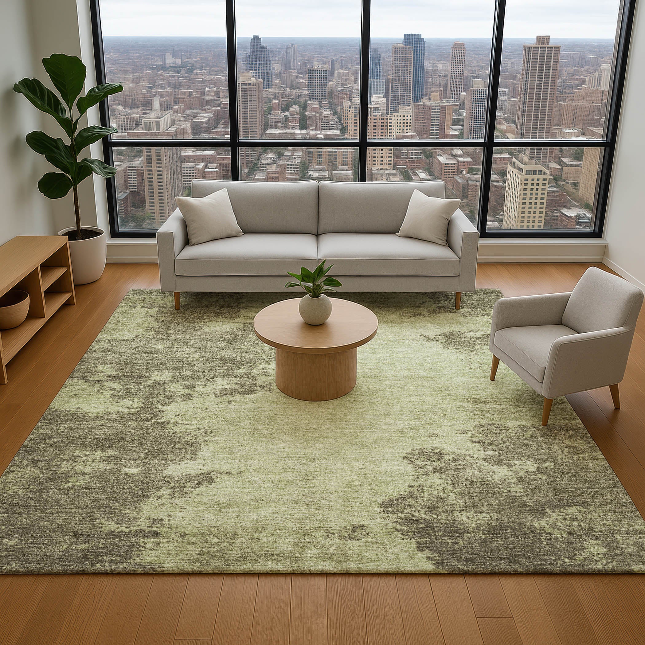 Bern Machine Washable Transitional Olive Green Rug 2'6" x 3'10" #shape_Rectangle