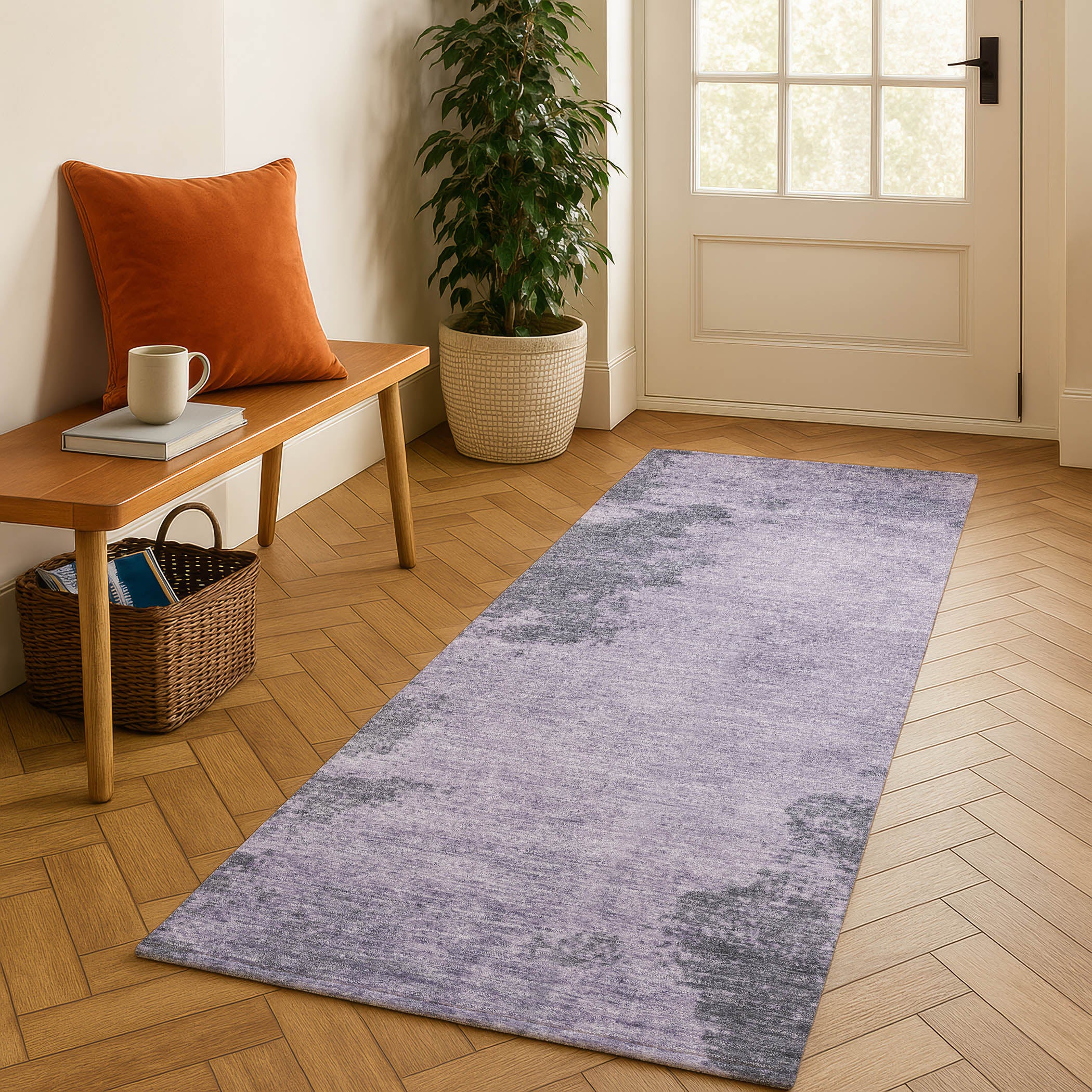 Bern Machine Washable Transitional Purple Rug 2'3" x 7'6" #shape_Runner