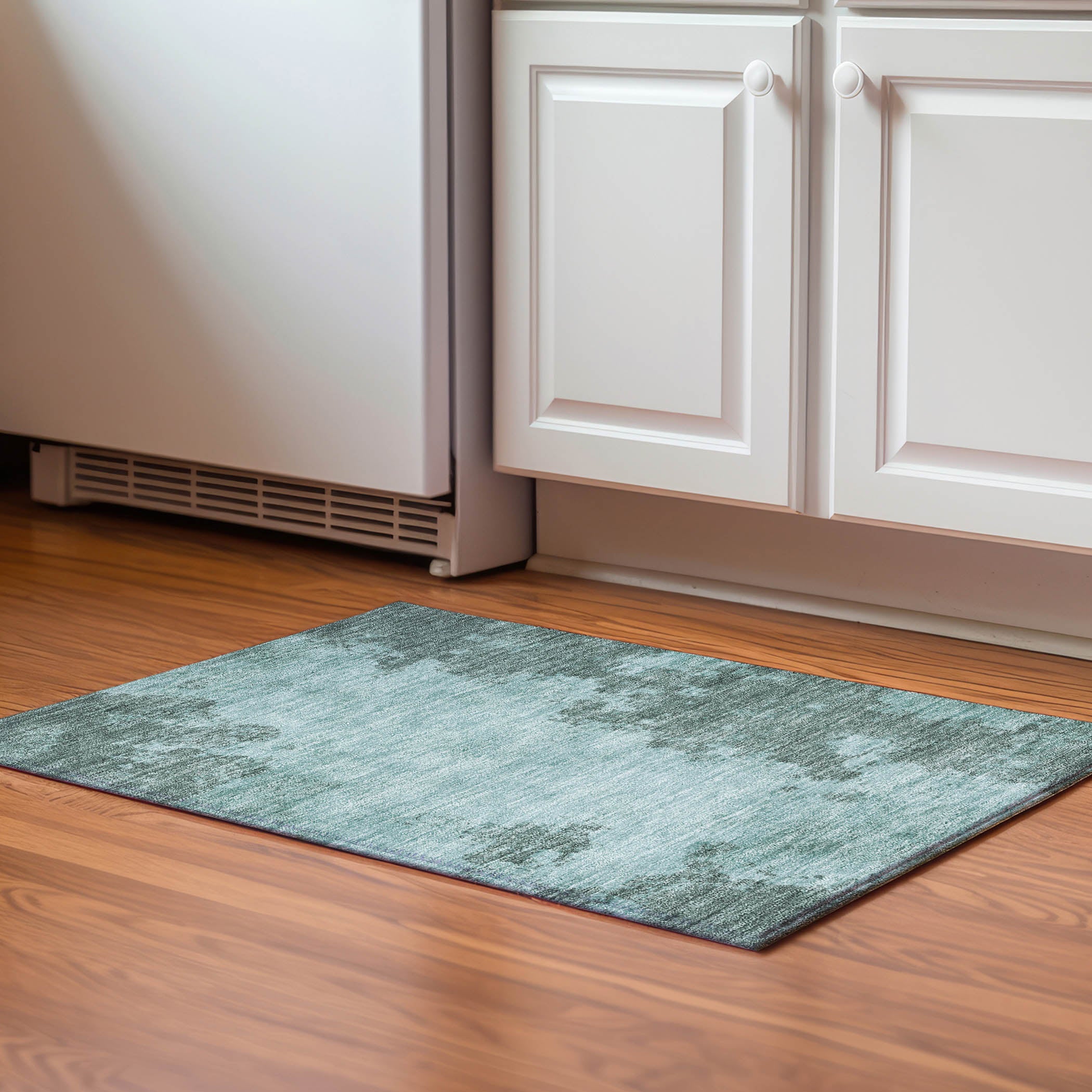 Bern Machine Washable Transitional Teal Rug 1'8" x 2'6" #shape_Rectangle