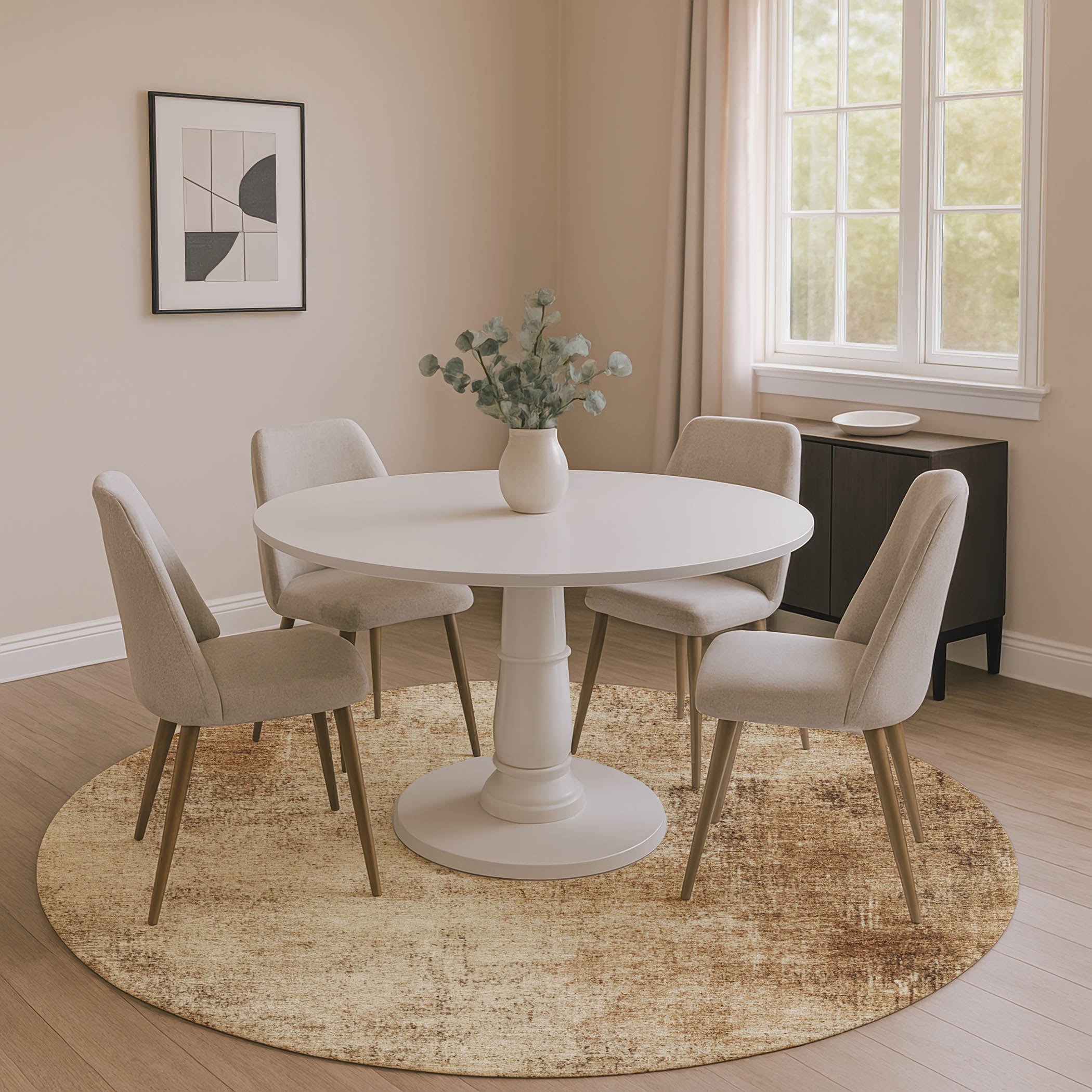 Sintra Machine Washable Transitional Beige Brown Rug 8' x 8' #shape_Round