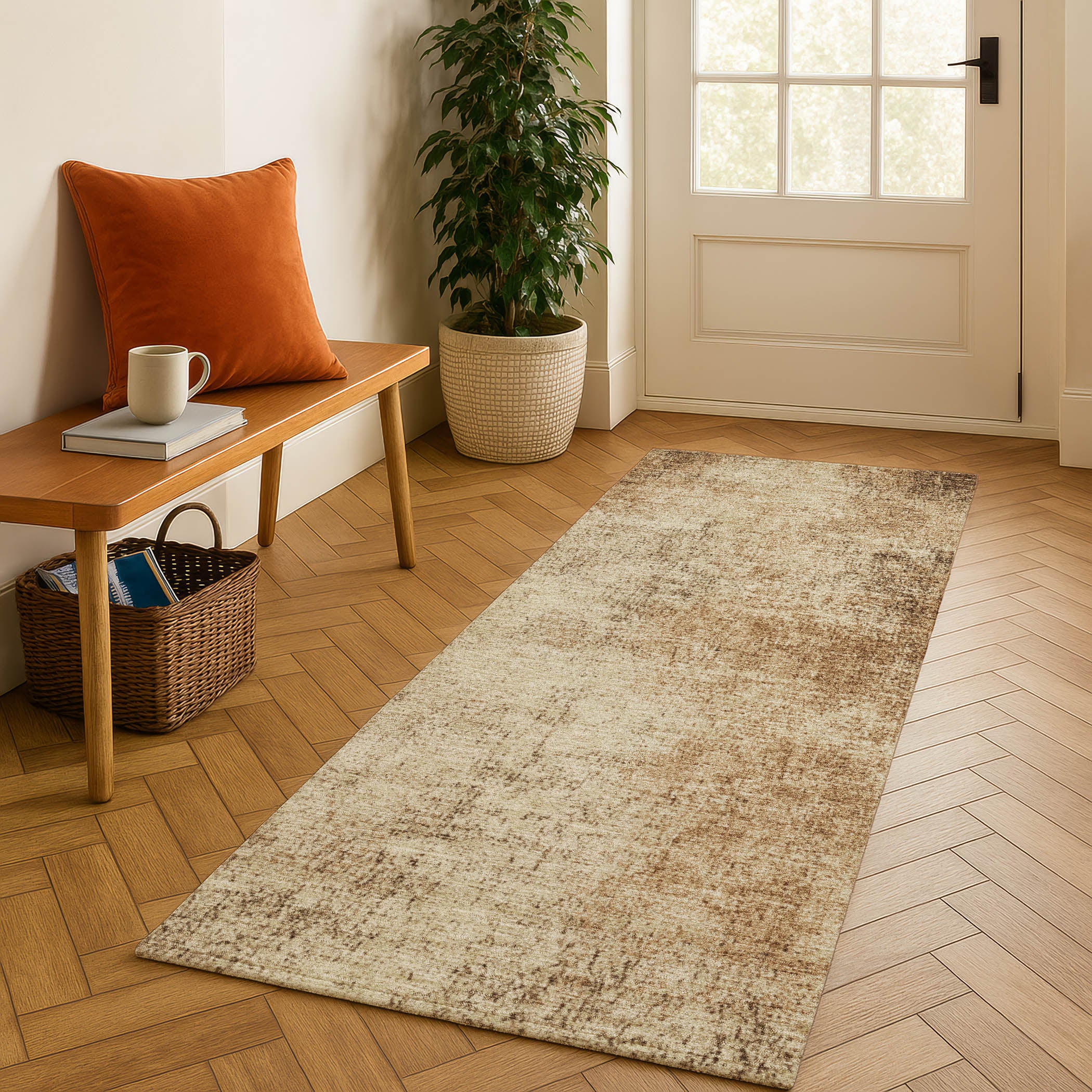 Sintra Machine Washable Transitional Beige Brown Rug 2'3" x 7'6" #shape_Runner