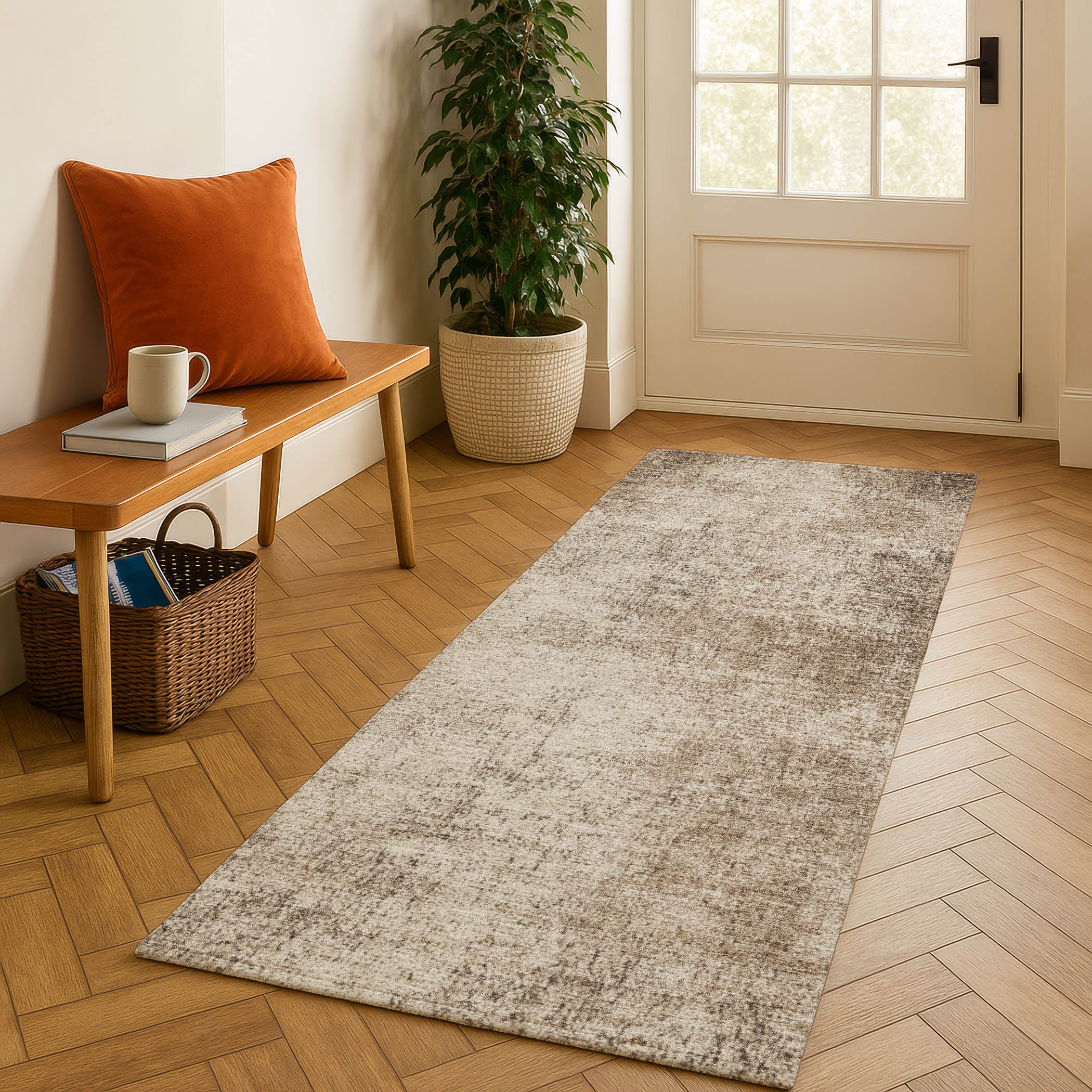 Sintra Machine Washable Transitional Taupe Brown Rug 2'3" x 7'6" #shape_Runner
