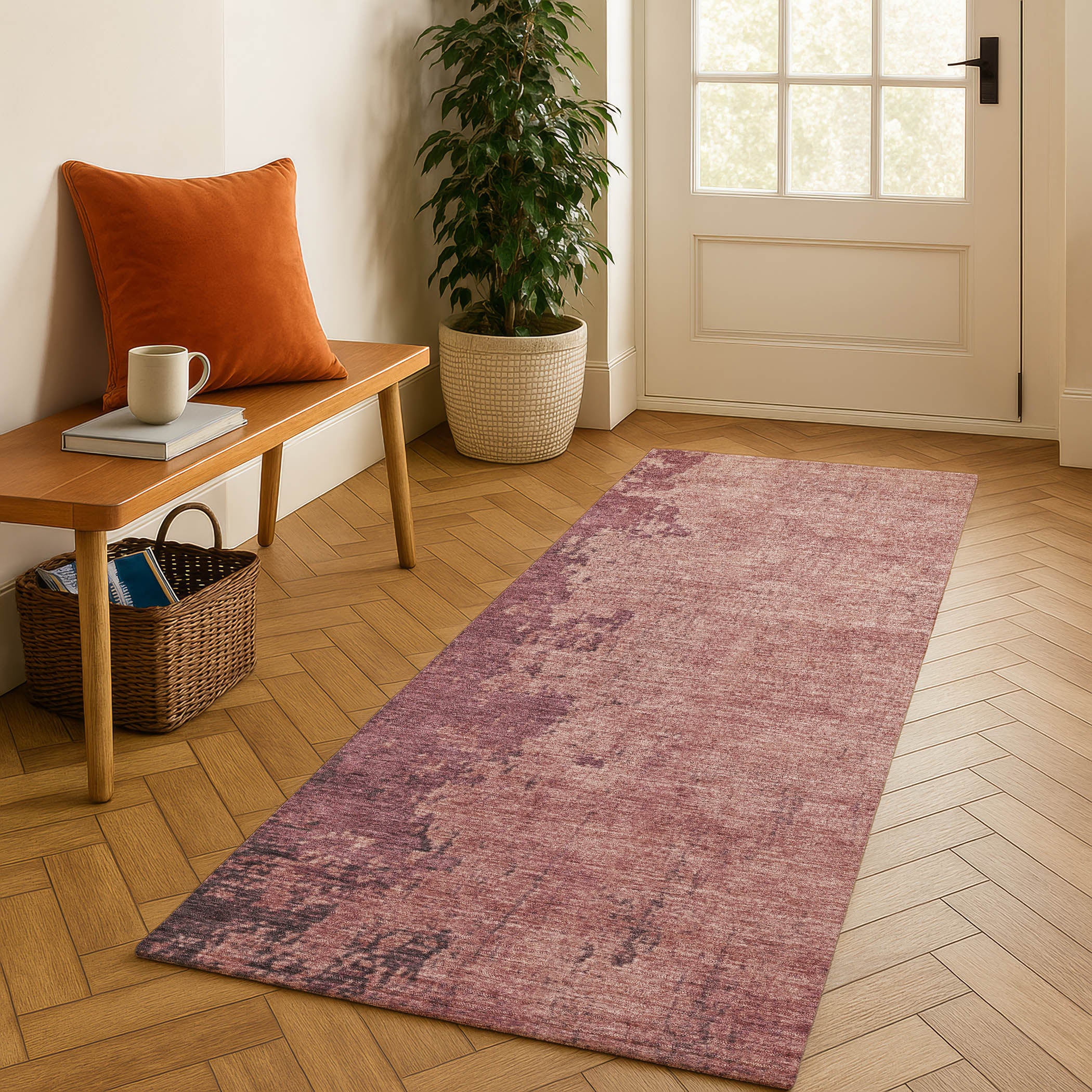 Lisbon Machine Washable Transitional Coral Orange Rug 2'3" x 7'6" #shape_Runner