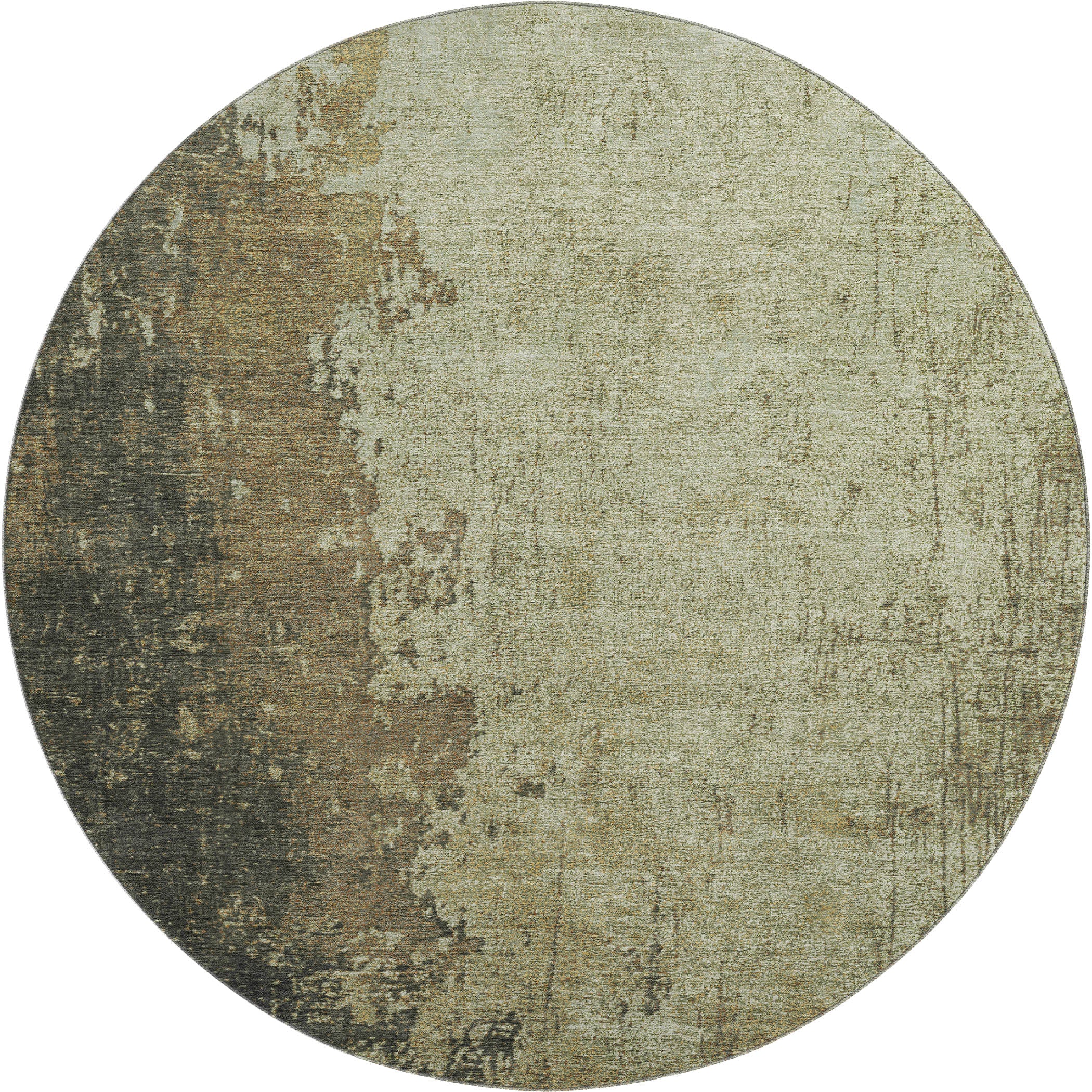 Lisbon Machine Washable Transitional Olive Green Rug 8' x 8' #shape_Round