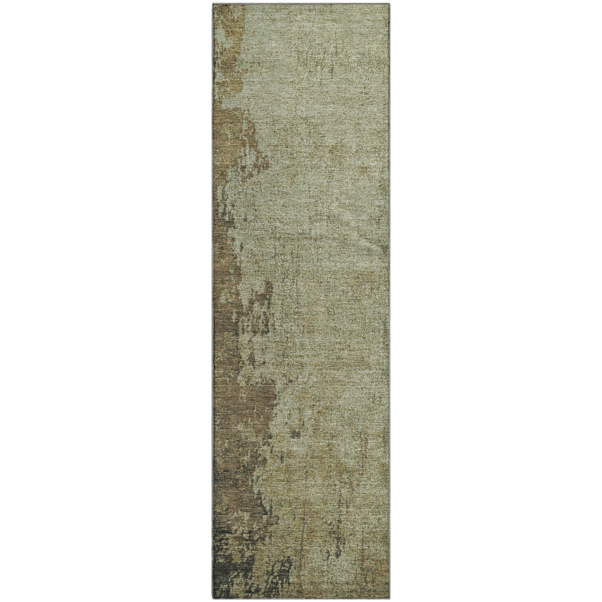 Lisbon Machine Washable Transitional Olive Green Rug 2'3" x 7'6" #shape_Runner
