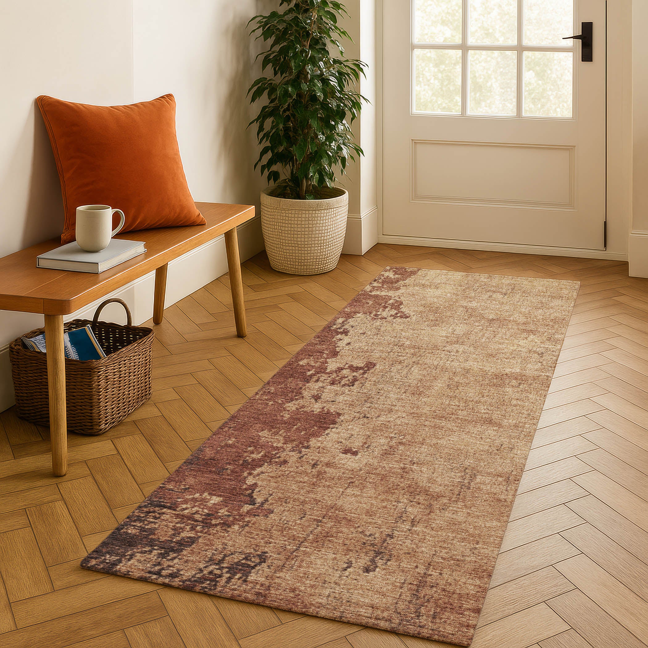 Lisbon Machine Washable Transitional Paprika Orange Rug 2'3" x 7'6" #shape_Runner