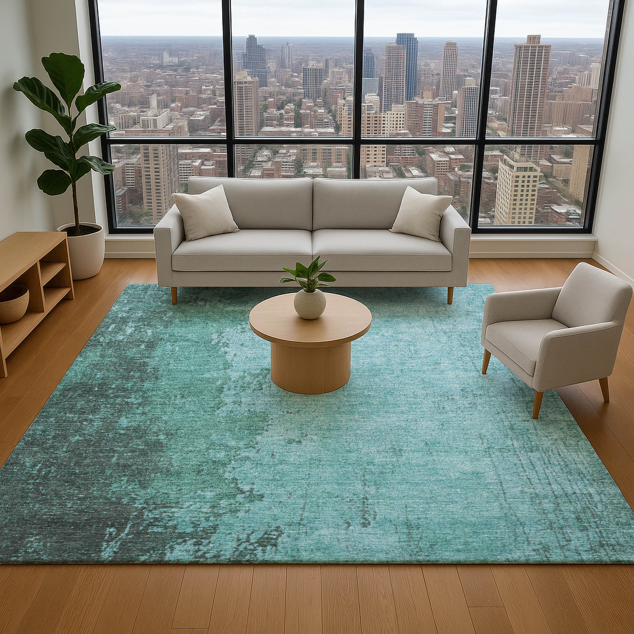 Lisbon Machine Washable Transitional Teal Rug 2'6" x 3'10" #shape_Rectangle