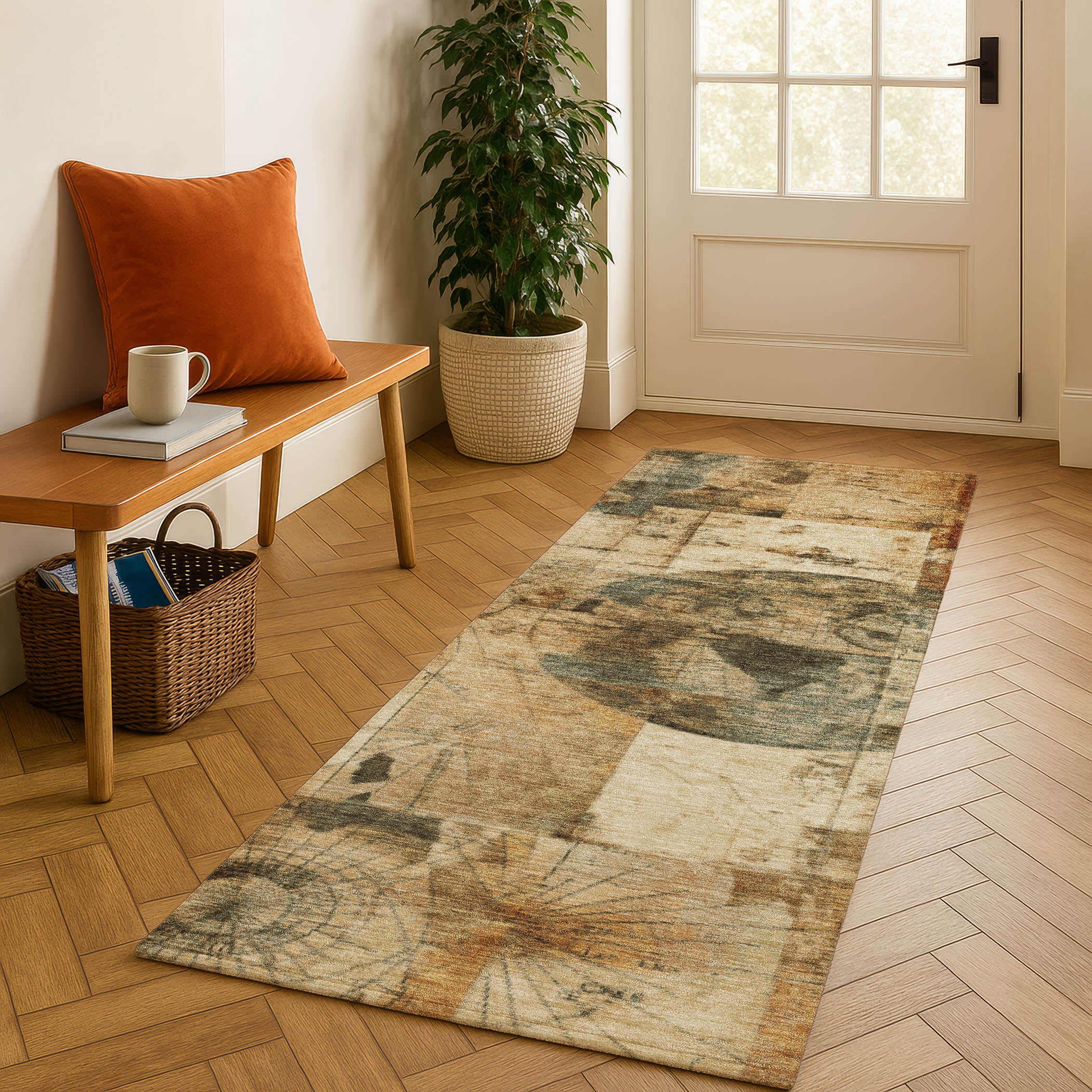 Vienna Machine Washable Transitional Beige Brown Rug 2'3" x 7'6" #shape_Runner