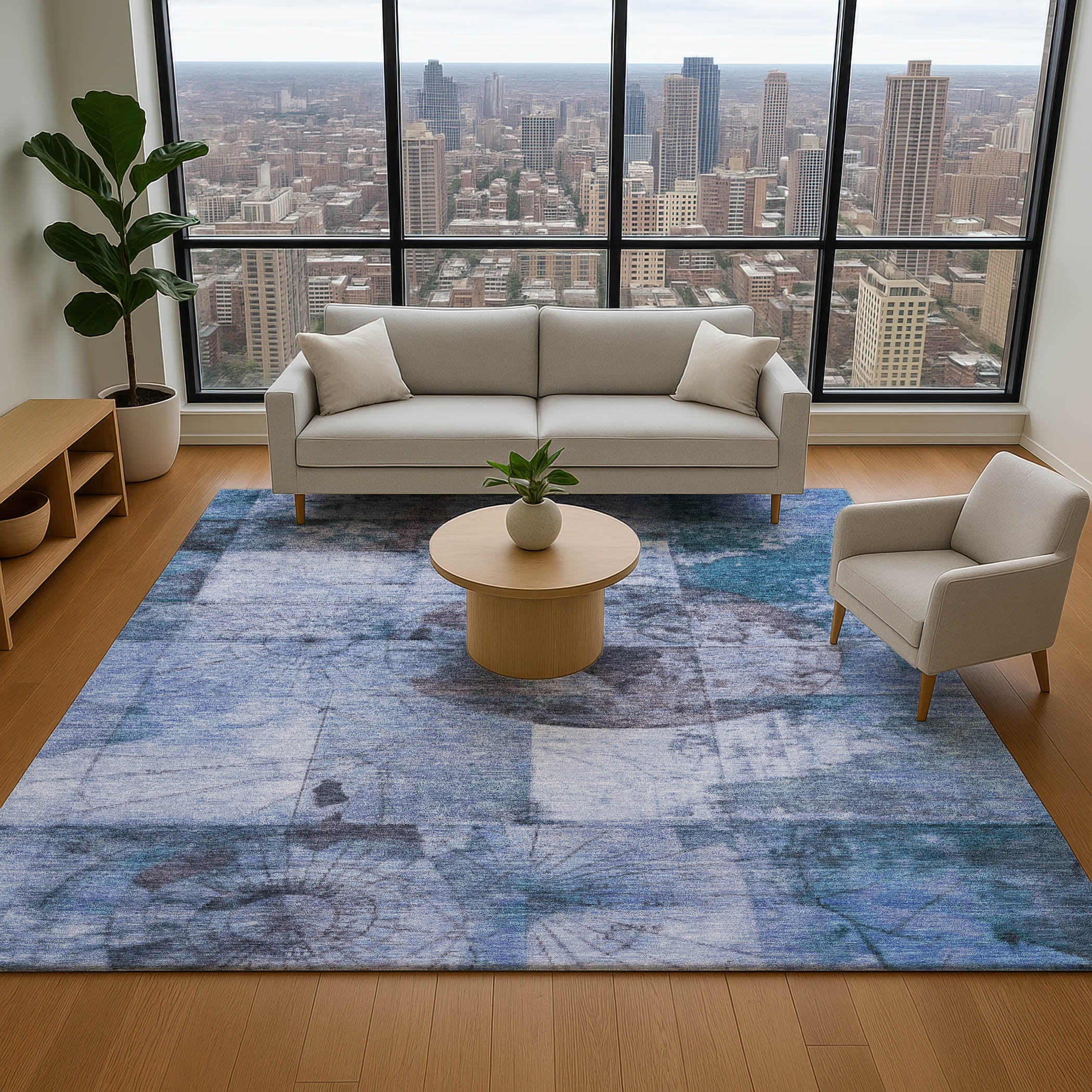 Vienna Machine Washable Transitional Blue Rug 2'6" x 3'10" #shape_Rectangle