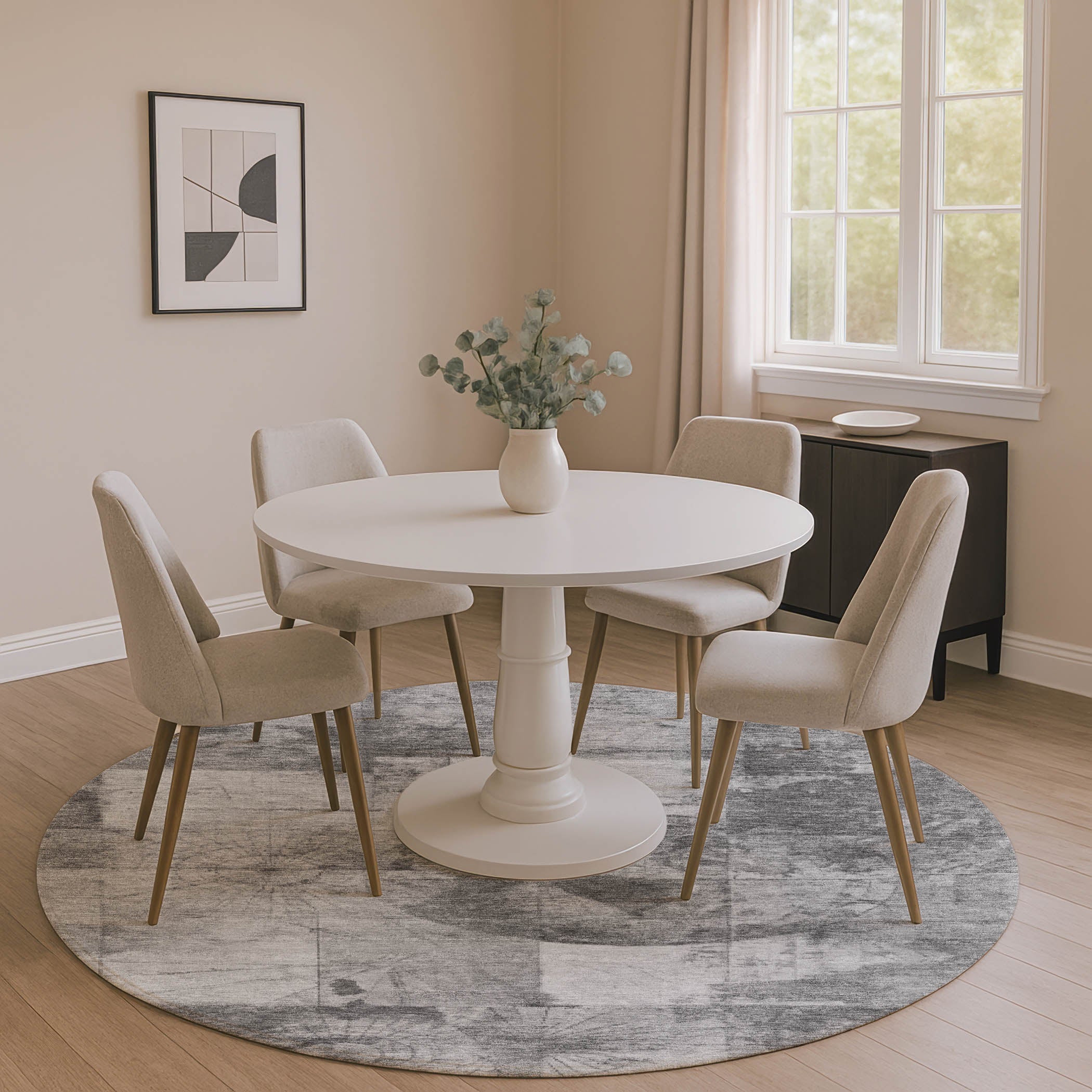 Vienna Machine Washable Transitional Gray Rug 8' x 8' #shape_Round