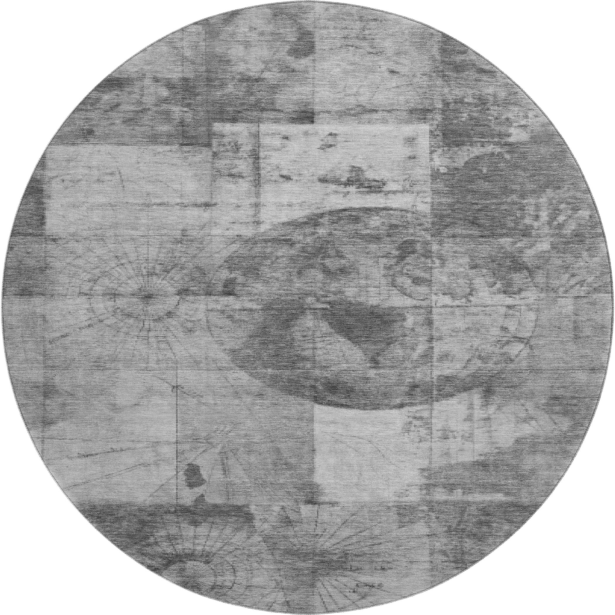 Vienna Machine Washable Transitional Gray Rug 8' x 8' #shape_Round