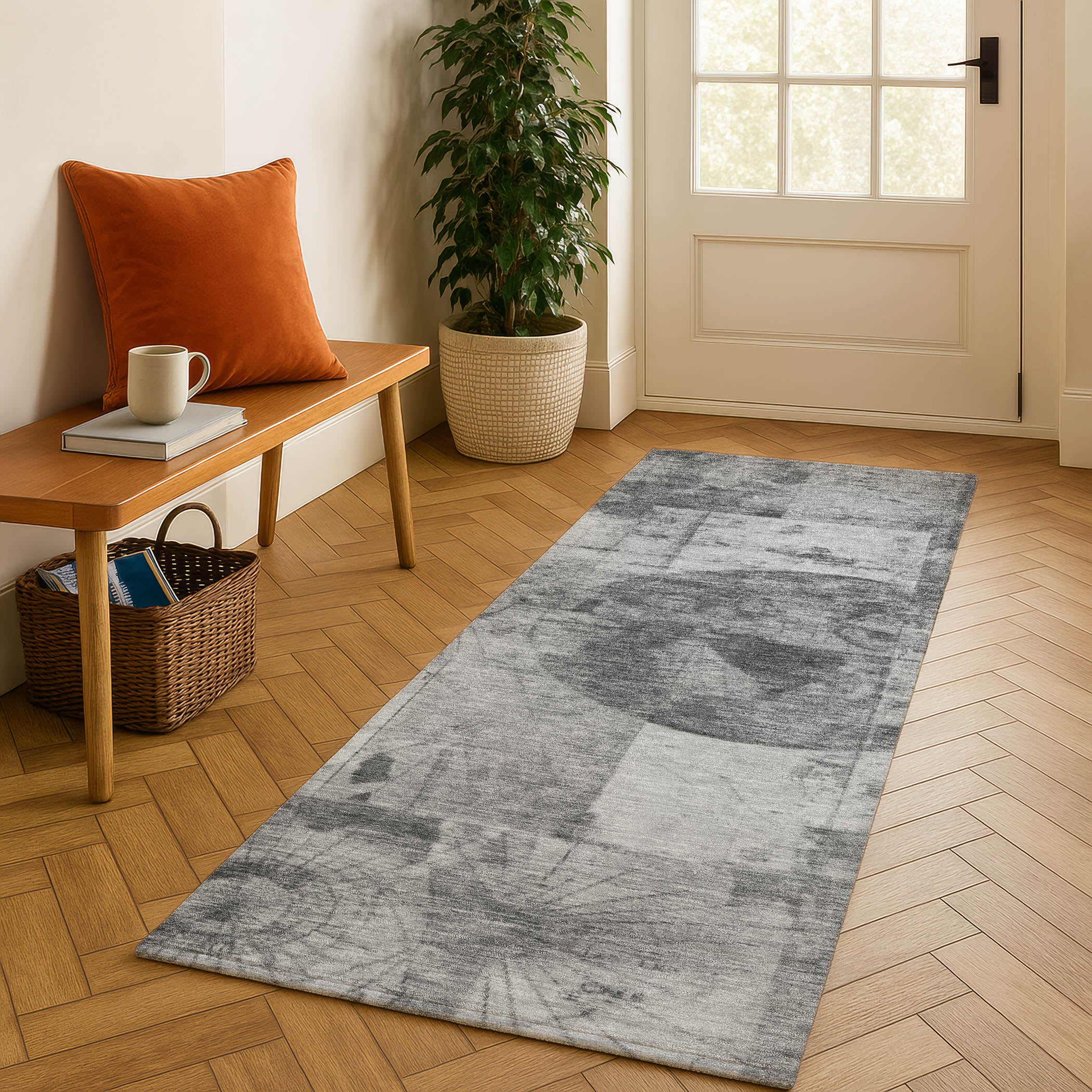 Vienna Machine Washable Transitional Gray Rug 2'3" x 7'6" #shape_Runner