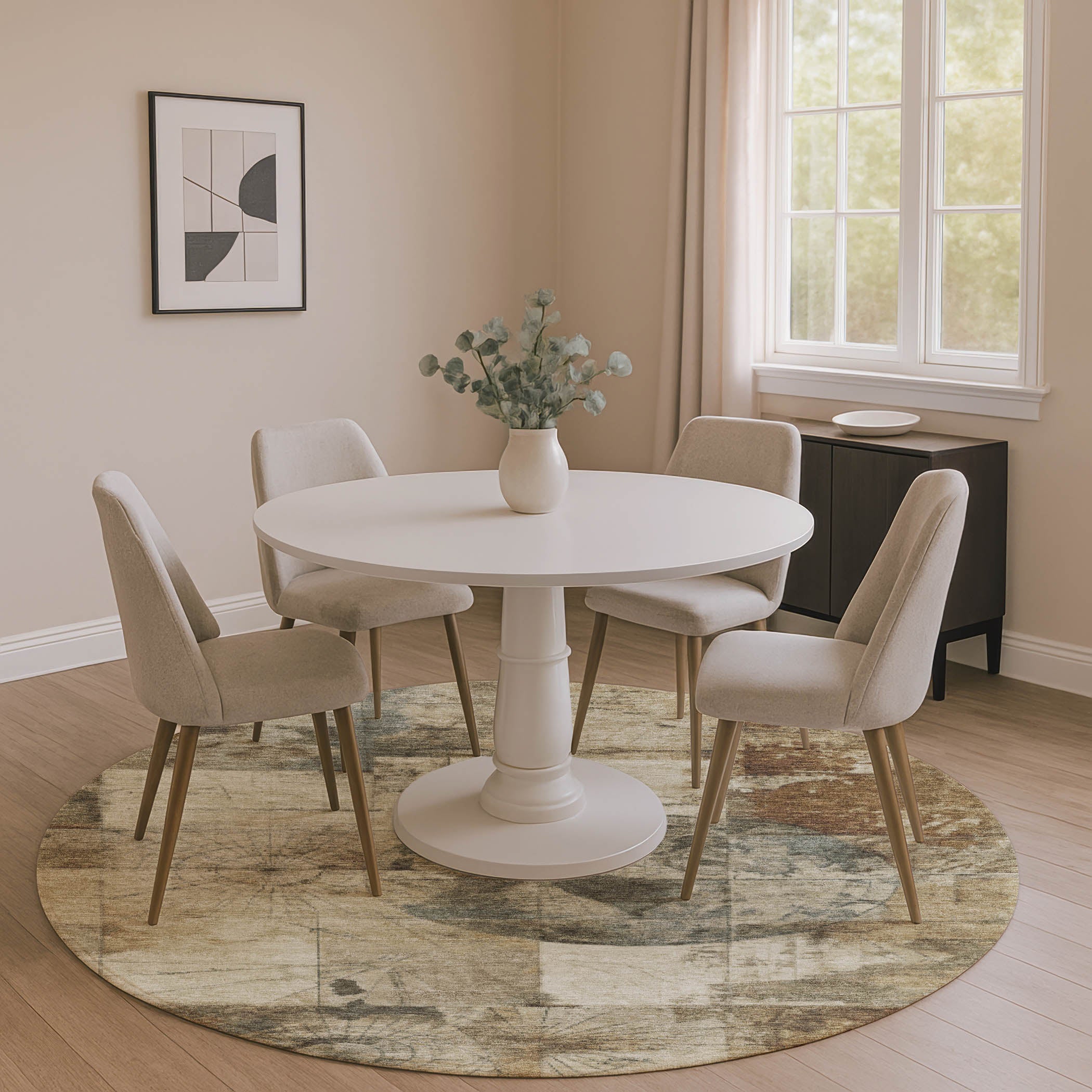 Vienna Machine Washable Transitional Taupe Brown Rug 8' x 8' #shape_Round