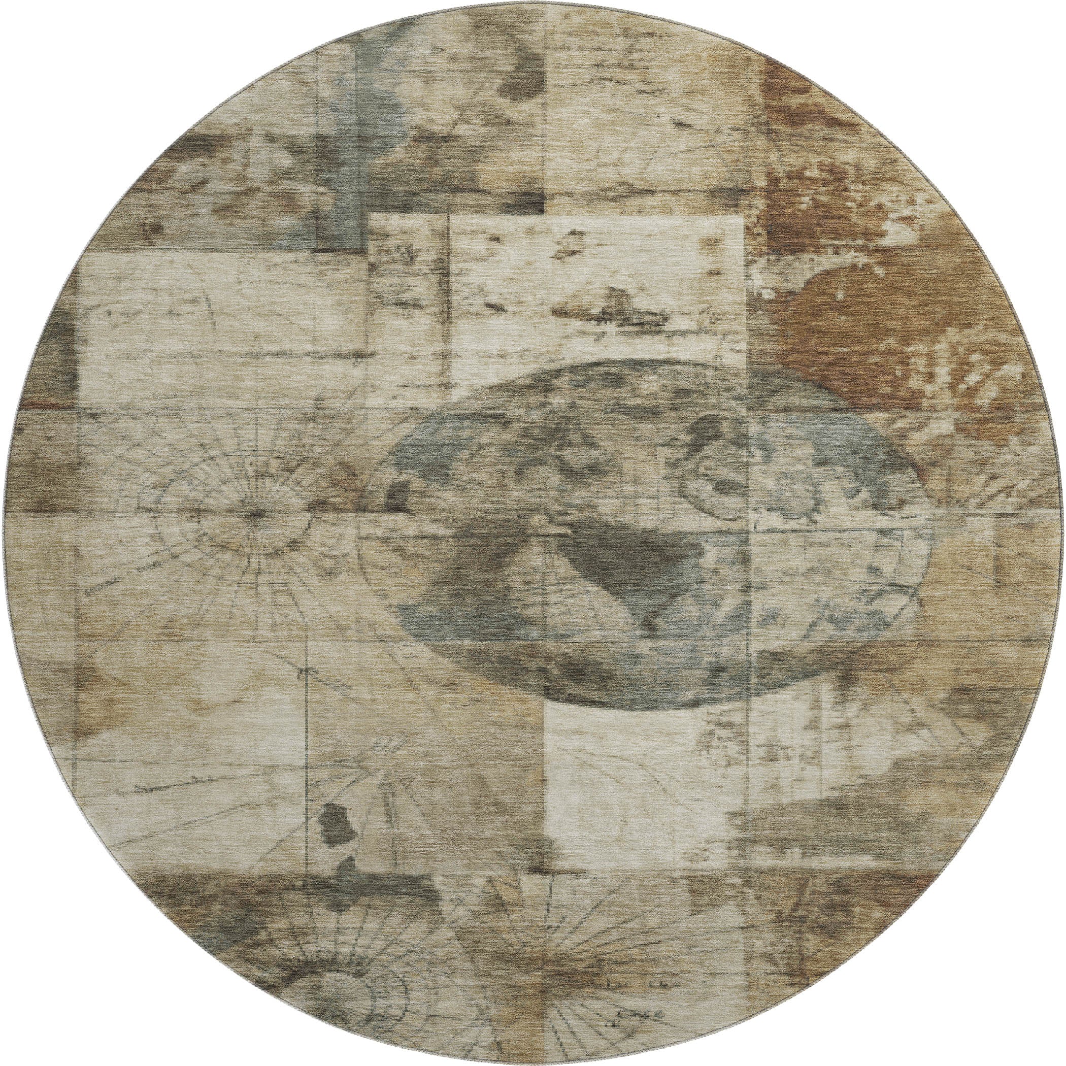 Vienna Machine Washable Transitional Taupe Brown Rug 8' x 8' #shape_Round