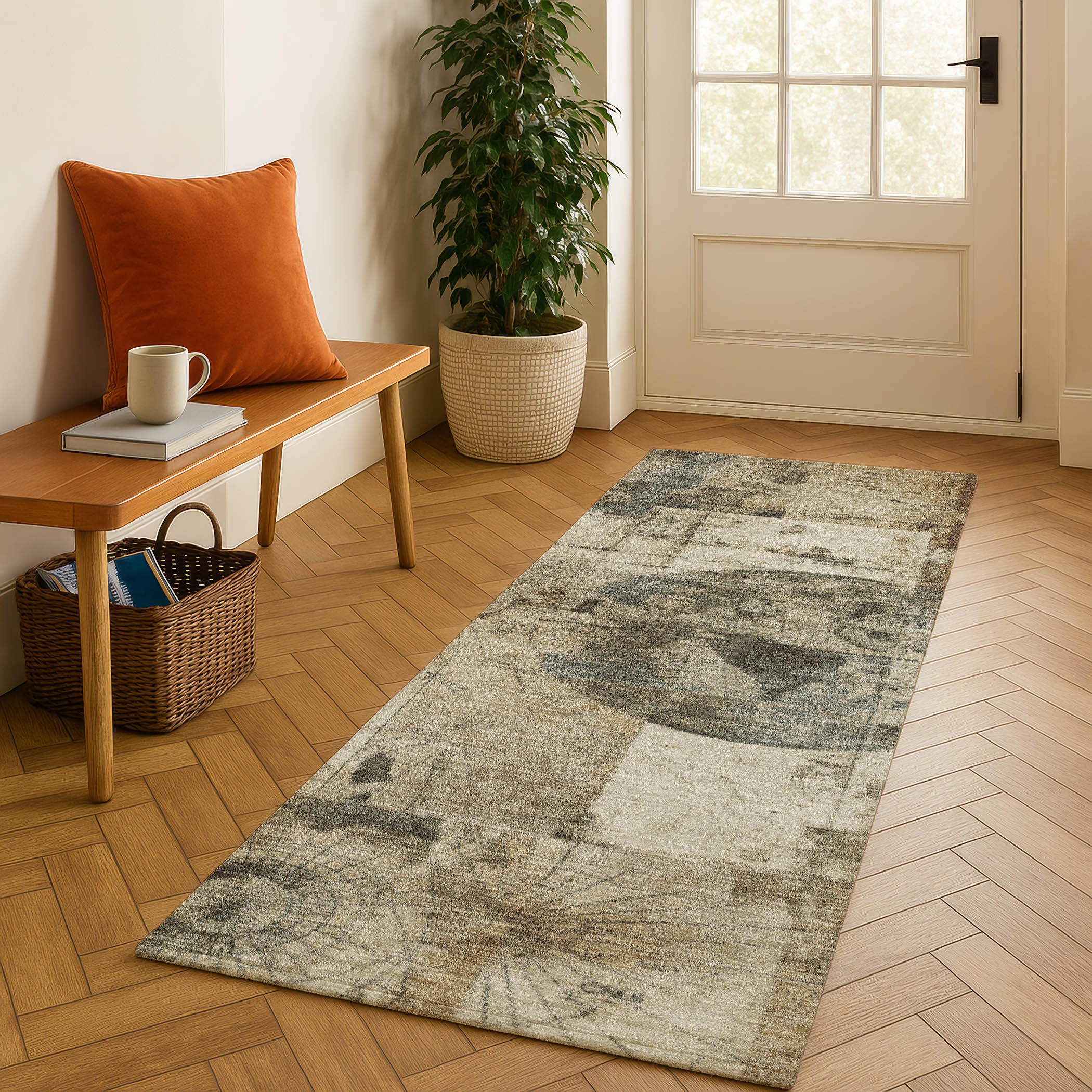 Vienna Machine Washable Transitional Taupe Brown Rug 2'3" x 7'6" #shape_Runner