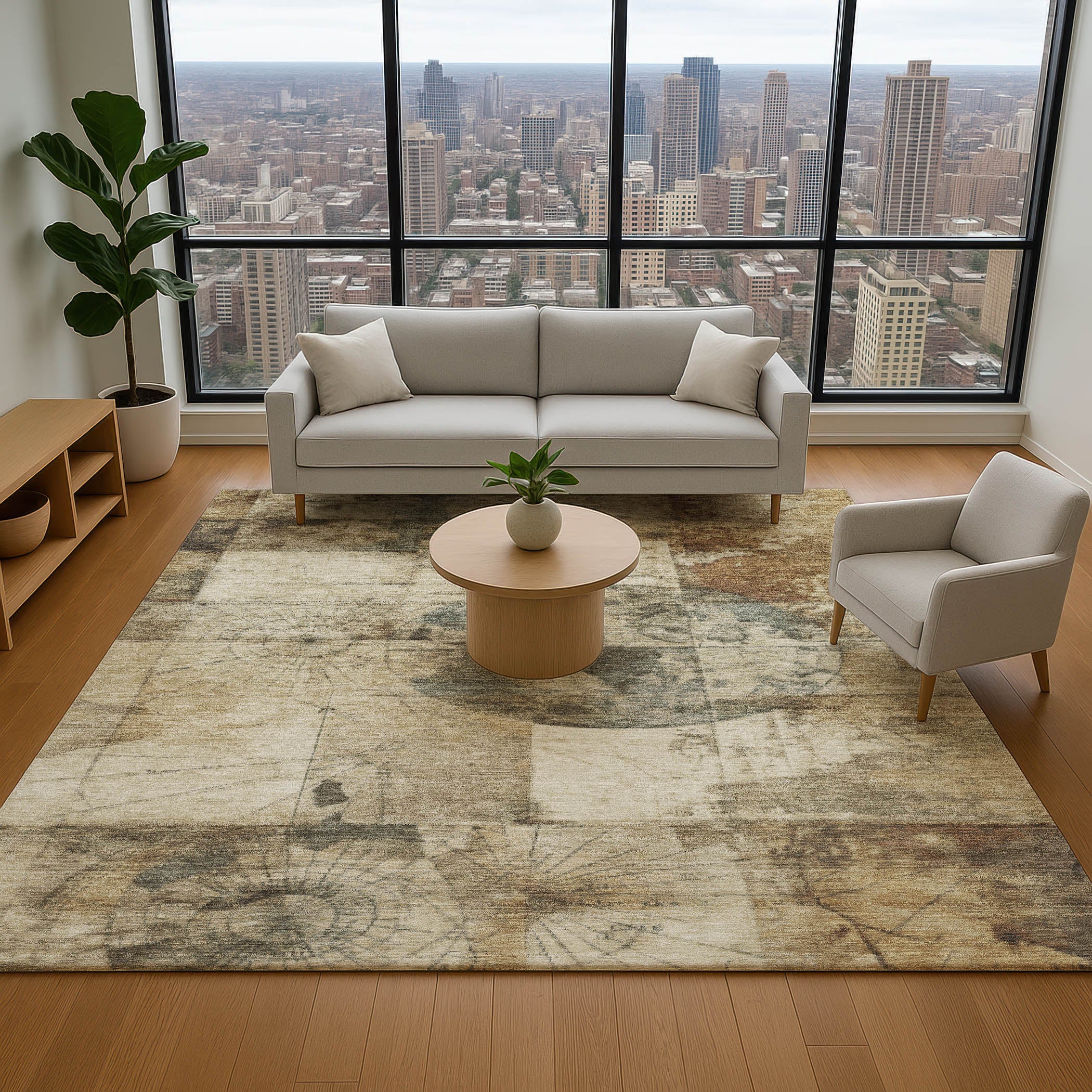 Vienna Machine Washable Transitional Taupe Brown Rug 2'6" x 3'10" #shape_Rectangle