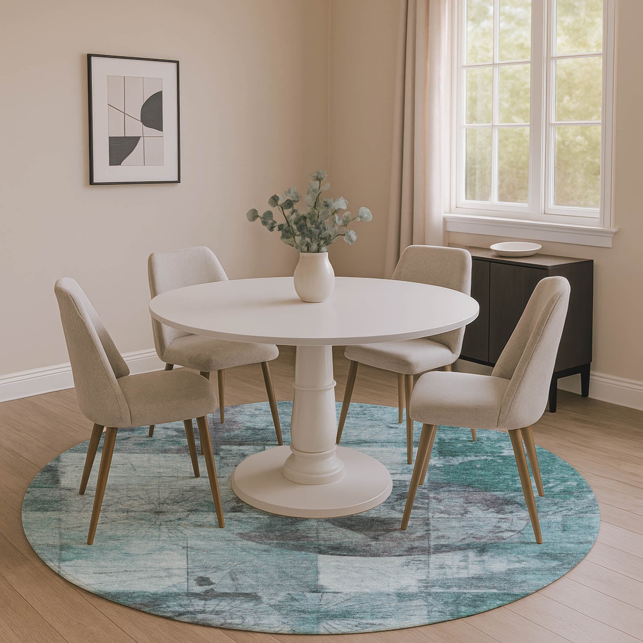 Vienna Machine Washable Transitional Teal Rug 8' x 8' #shape_Round