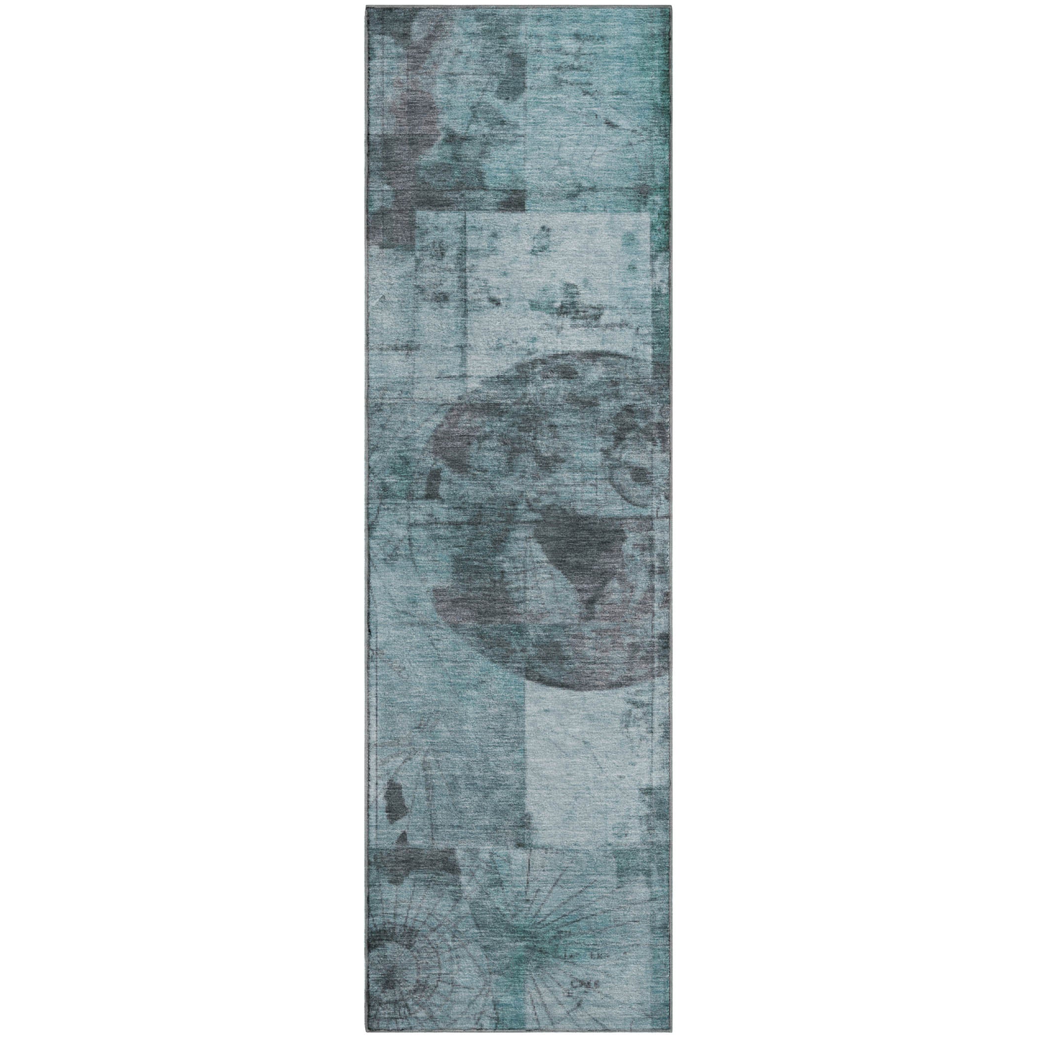 Vienna Machine Washable Transitional Teal Rug 2'3" x 7'6" #shape_Runner