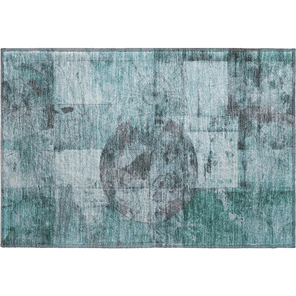 Vienna Machine Washable Transitional Teal Rug 1'8" x 2'6"