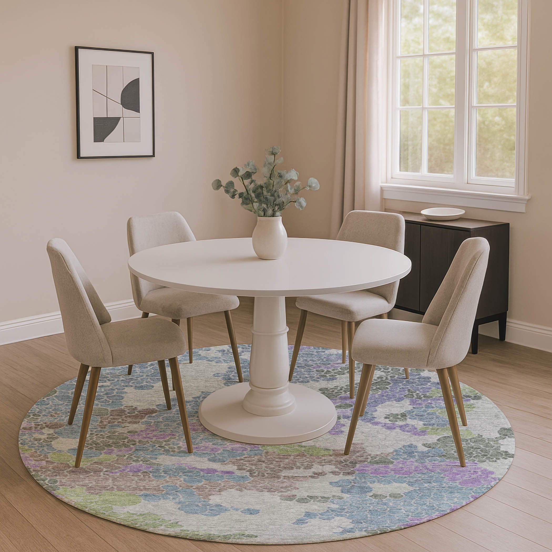 Kyoto Machine Washable Transitional Blue Rug 8' x 8' #shape_Round