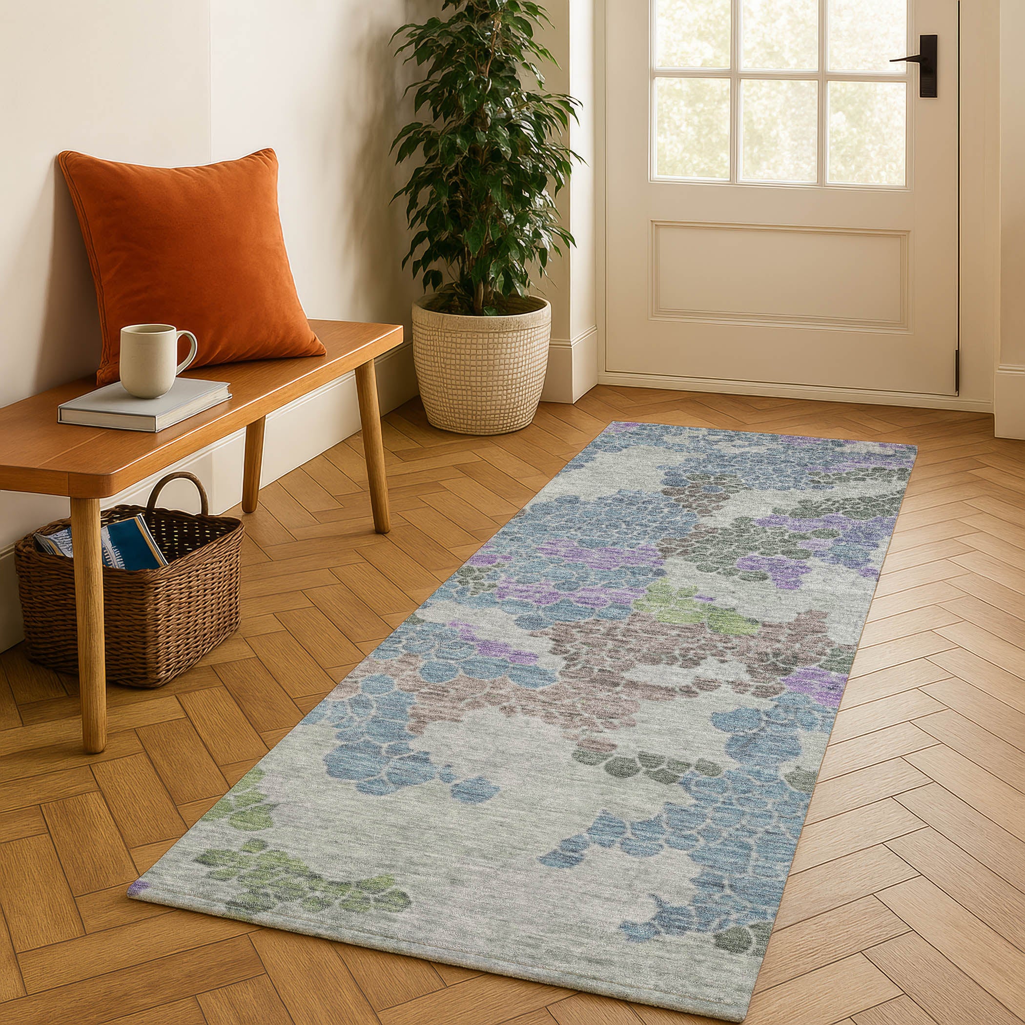 Kyoto Machine Washable Transitional Blue Rug 2'3" x 7'6" #shape_Runner