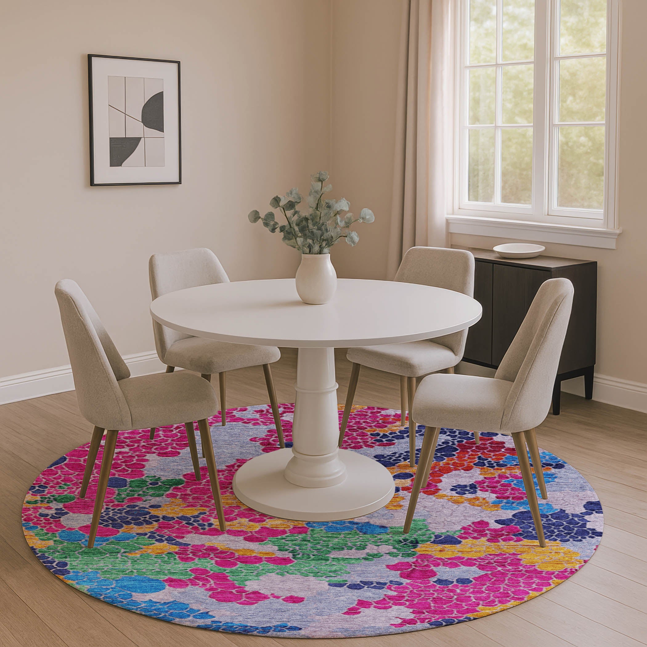 Kyoto Machine Washable Transitional Blush Pink Rug 8' x 8' #shape_Round