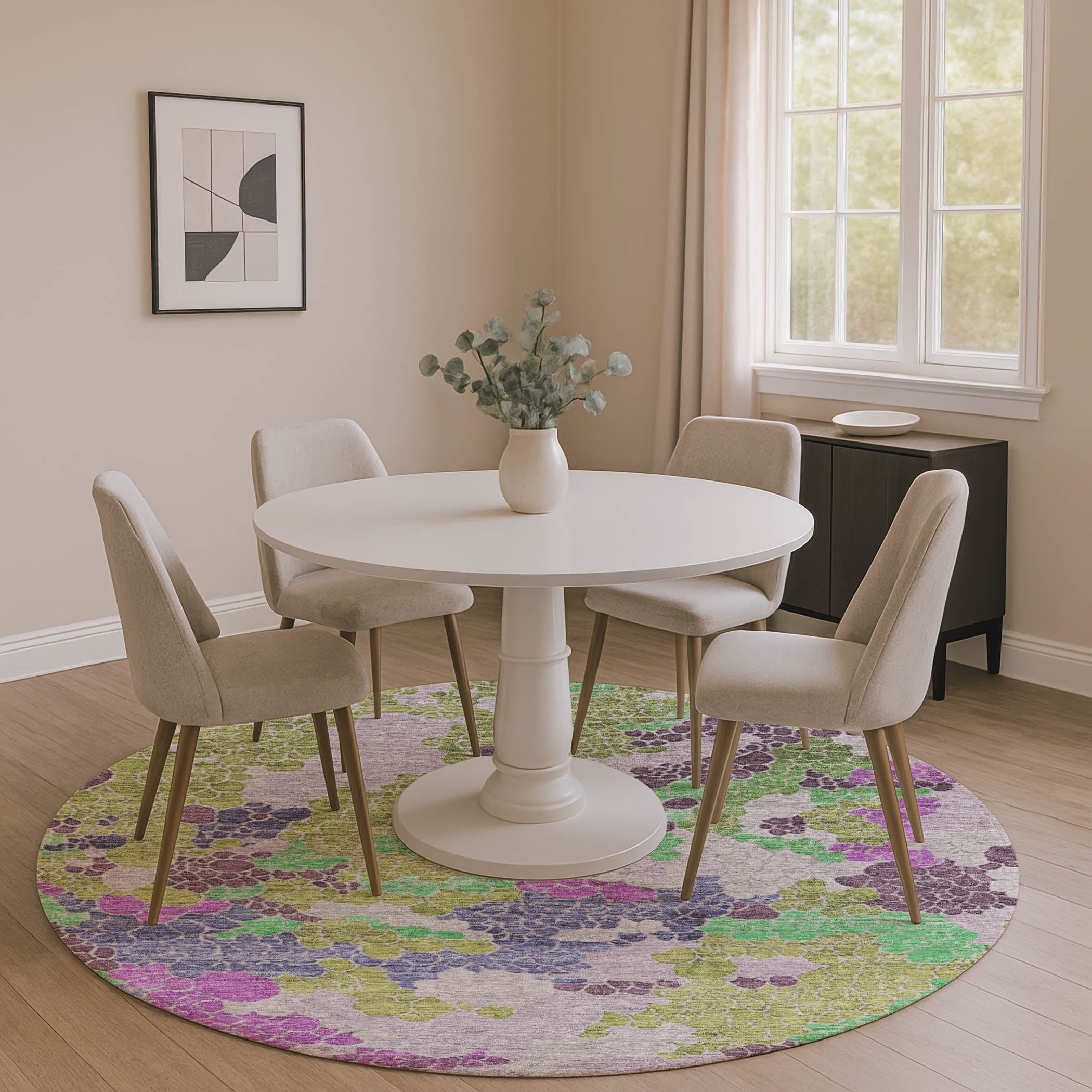 Kyoto Machine Washable Transitional Fern Green Rug 8' x 8' #shape_Round
