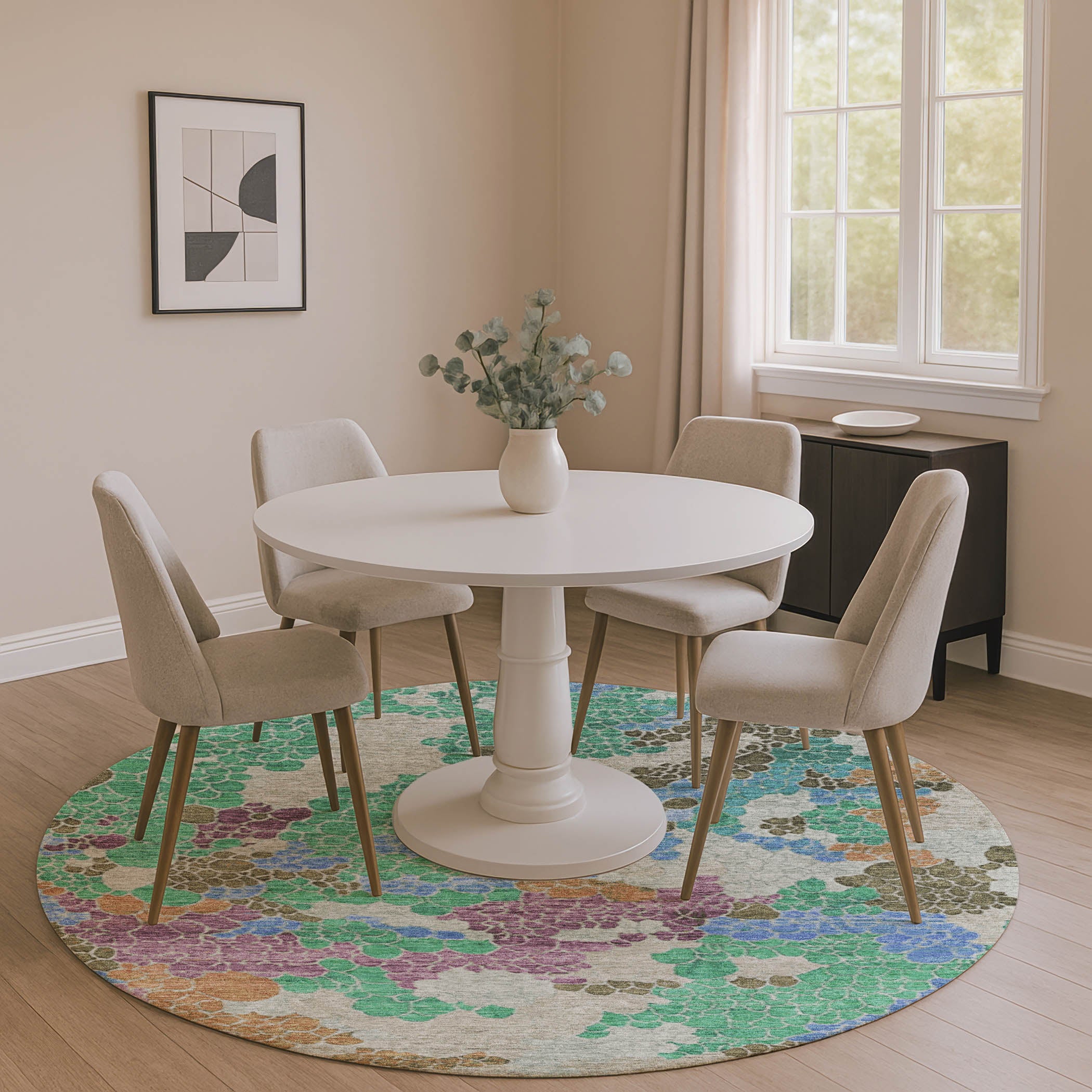 Kyoto Machine Washable Transitional Green Rug 8' x 8' #shape_Round