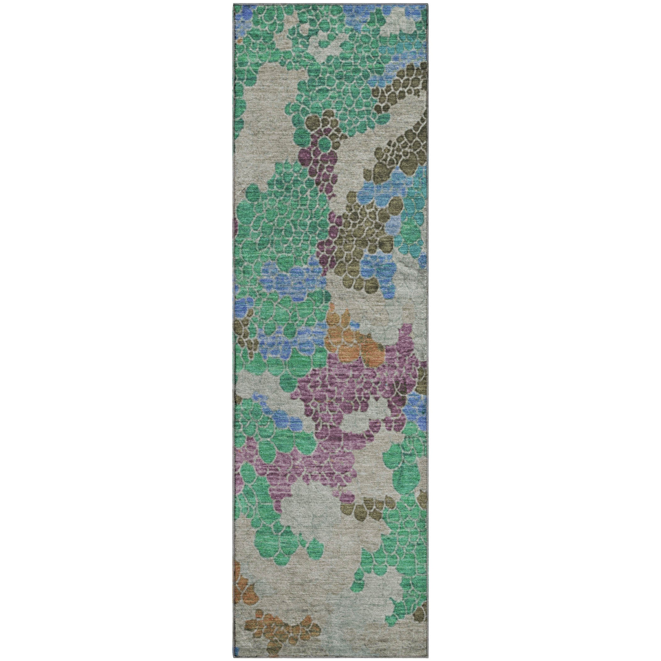 Kyoto Machine Washable Transitional Green Rug 2'3" x 7'6" #shape_Runner