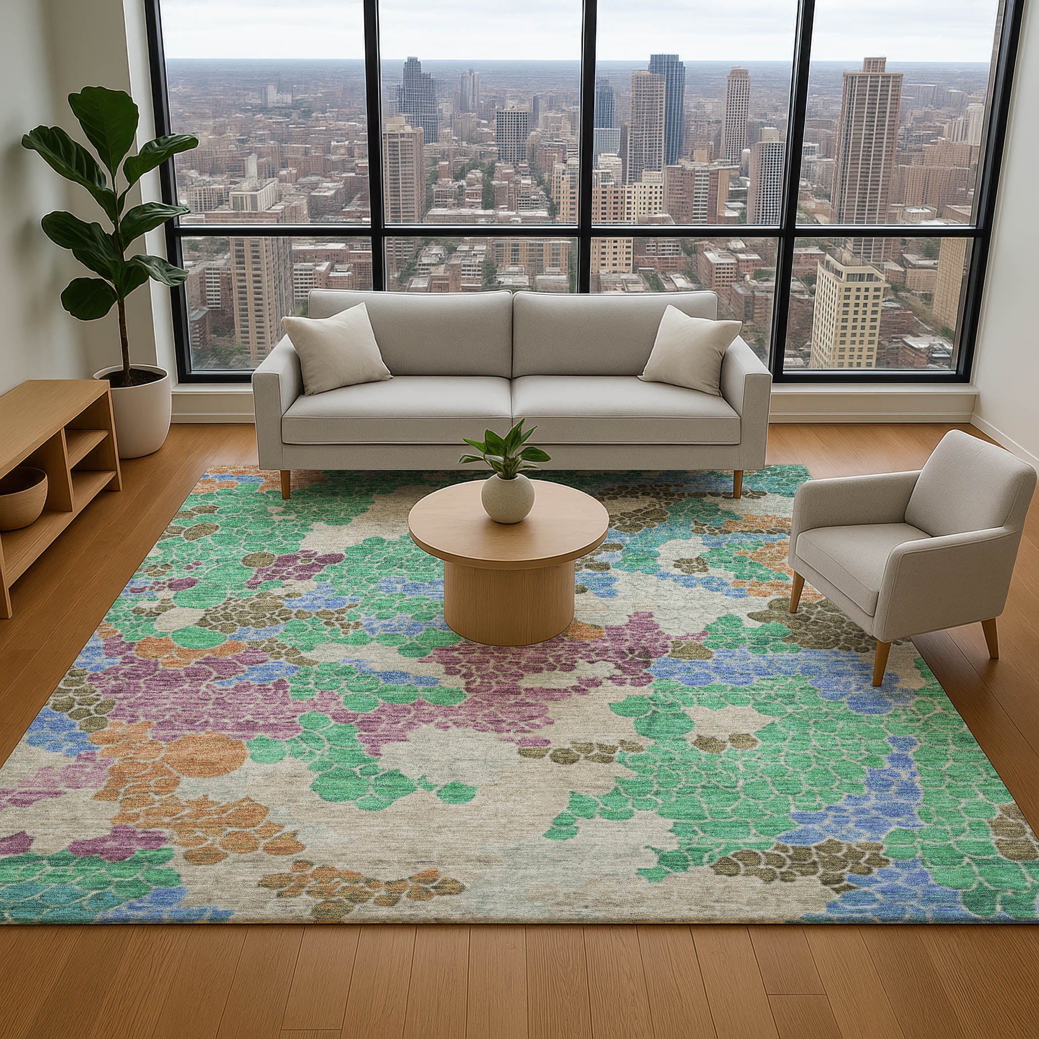 Kyoto Machine Washable Transitional Green Rug 2'6" x 3'10" #shape_Rectangle