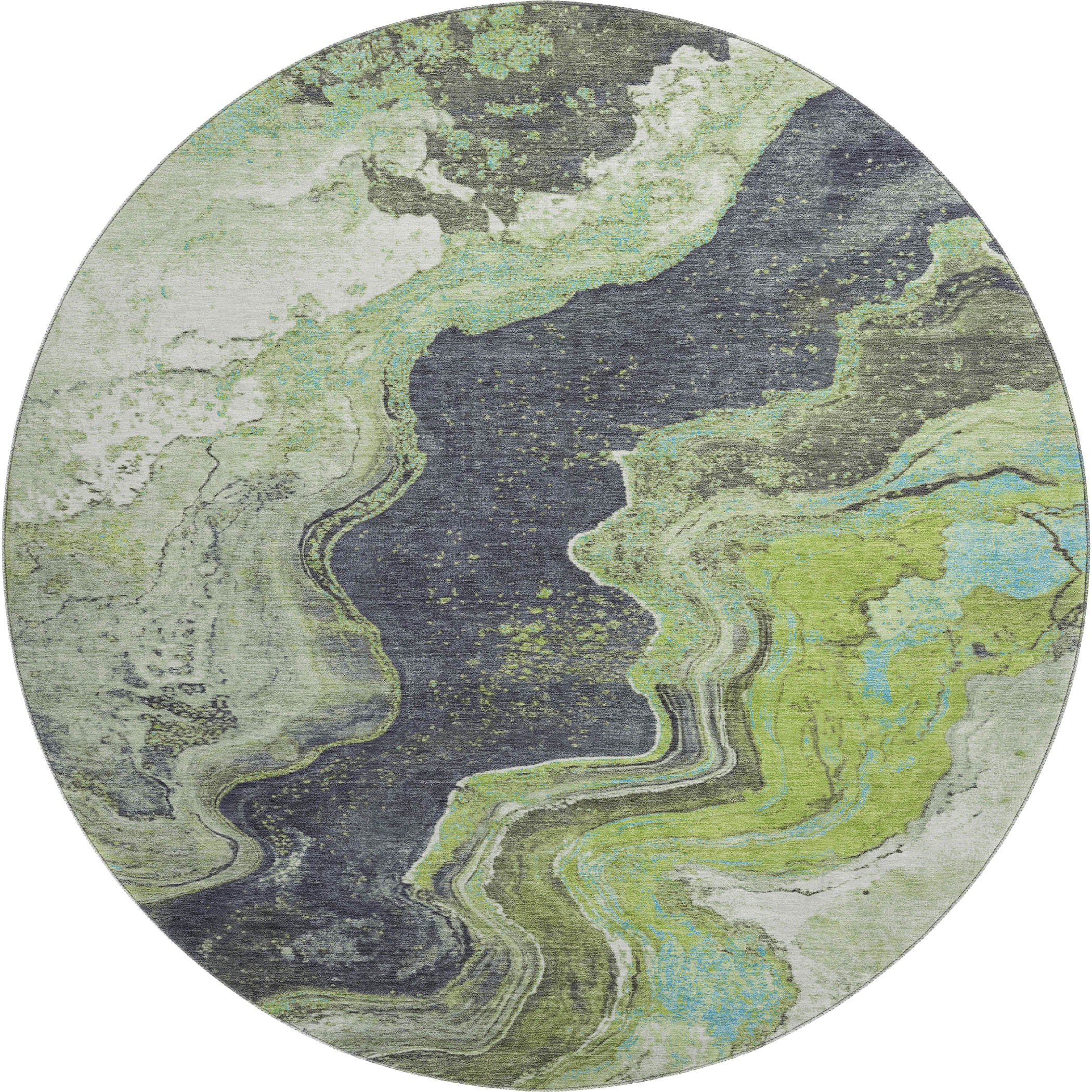 Hoi An Machine Washable Transitional Aloe Green Rug 8' x 8' #shape_Round