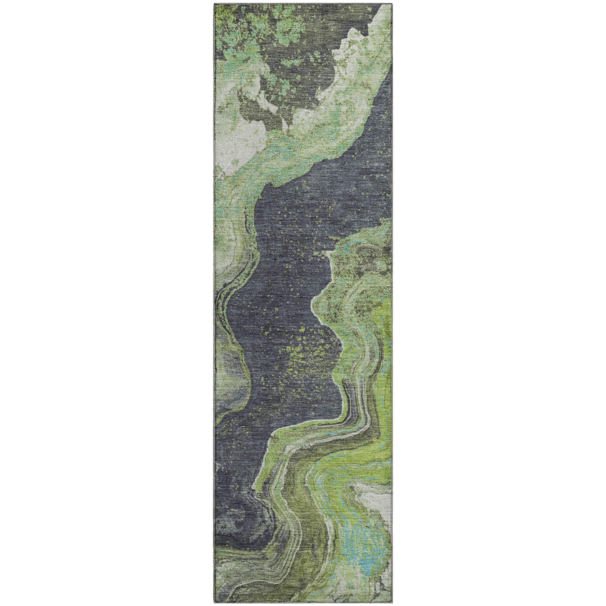 Hoi An Machine Washable Transitional Aloe Green Rug 2'3" x 7'6" #shape_Runner