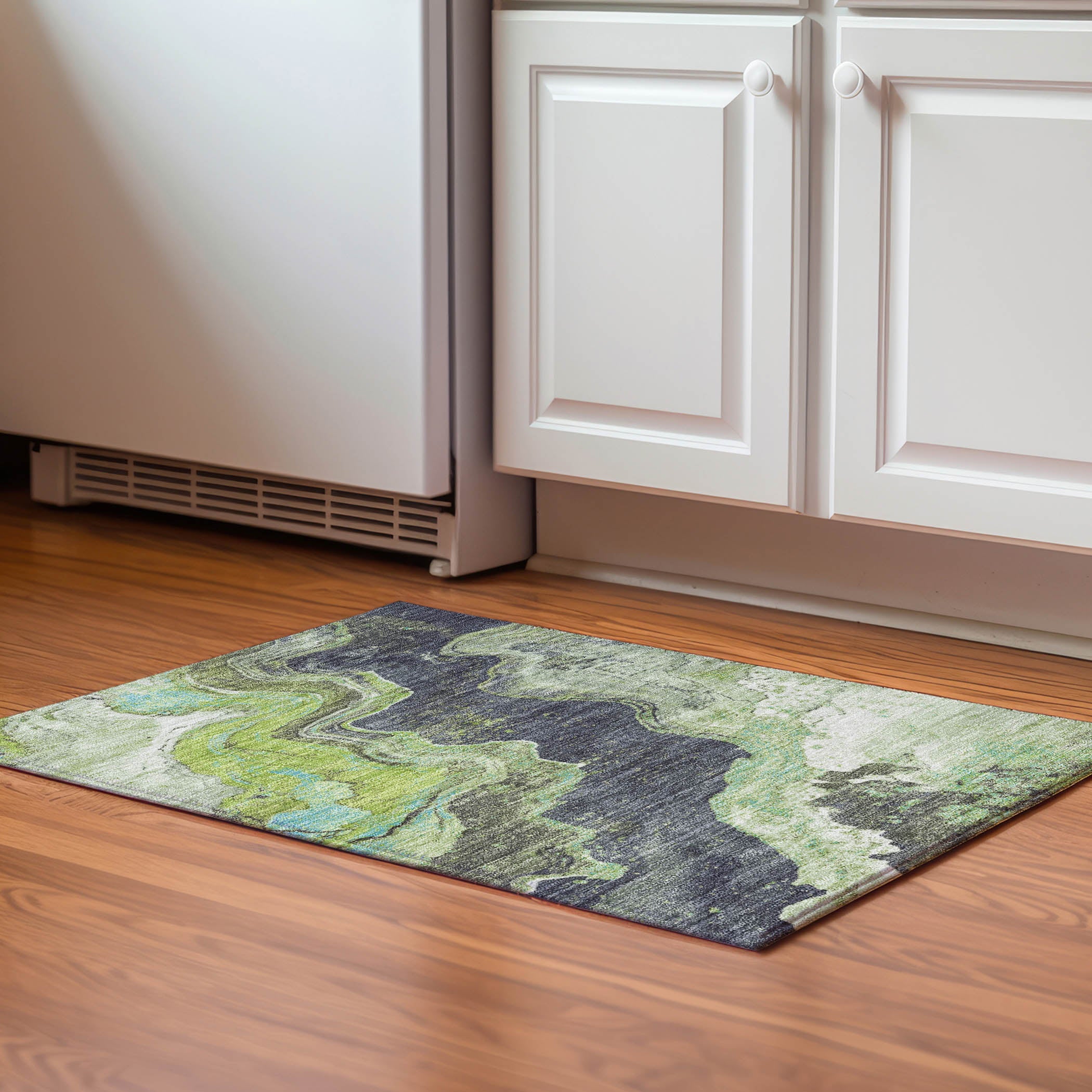 Hoi An Machine Washable Transitional Aloe Green Rug 1'8" x 2'6" #shape_Rectangle