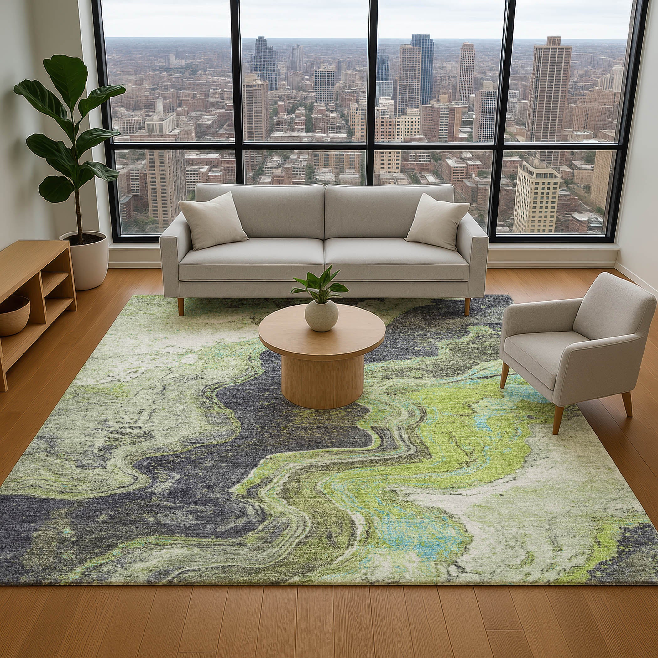 Hoi An Machine Washable Transitional Aloe Green Rug 2'6" x 3'10" #shape_Rectangle