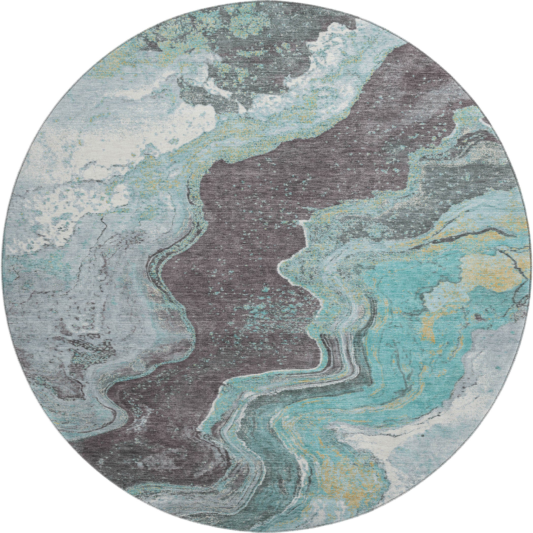 Hoi An Machine Washable Transitional Teal Rug 8' x 8' #shape_Round