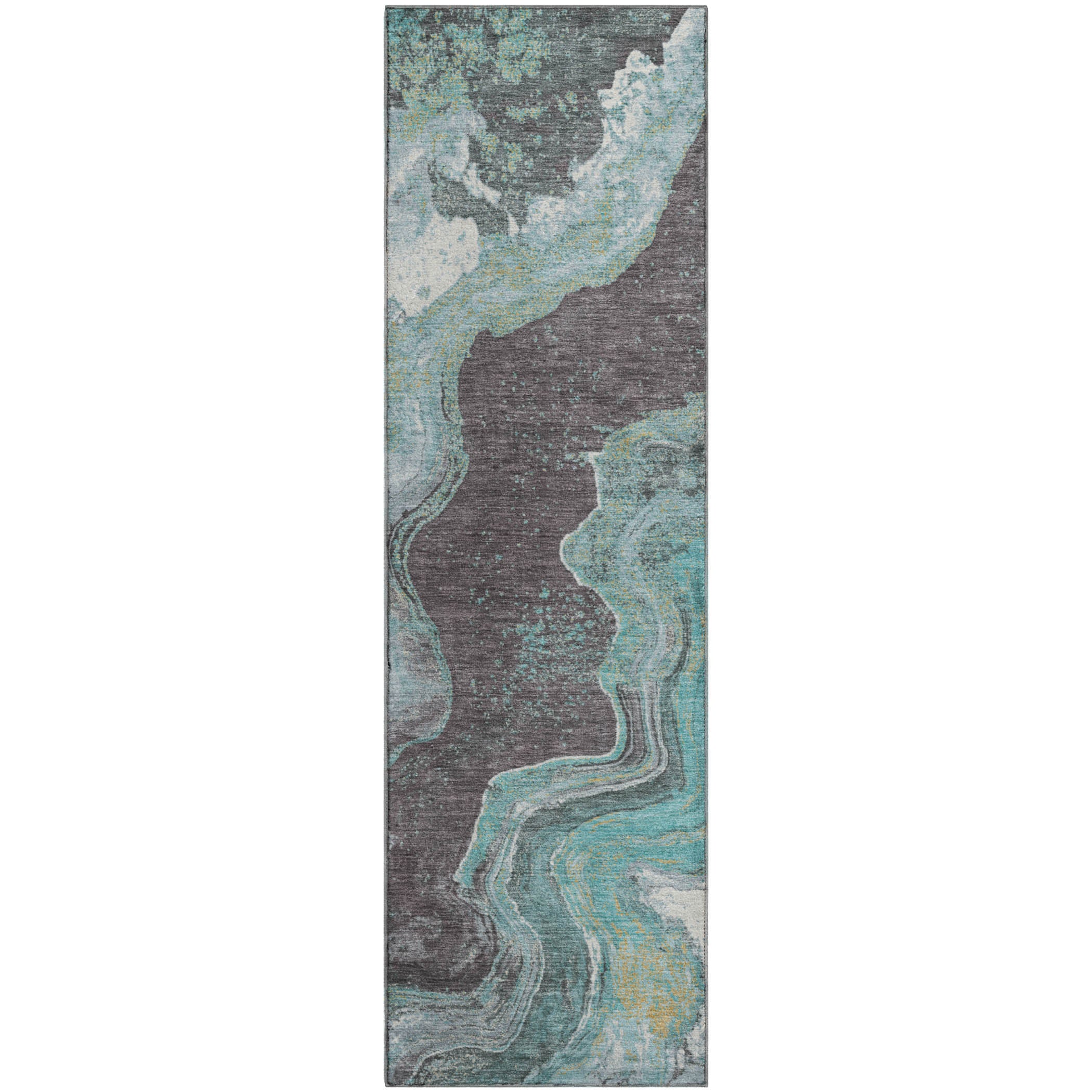 Hoi An Machine Washable Transitional Teal Rug 2'3" x 7'6" #shape_Runner