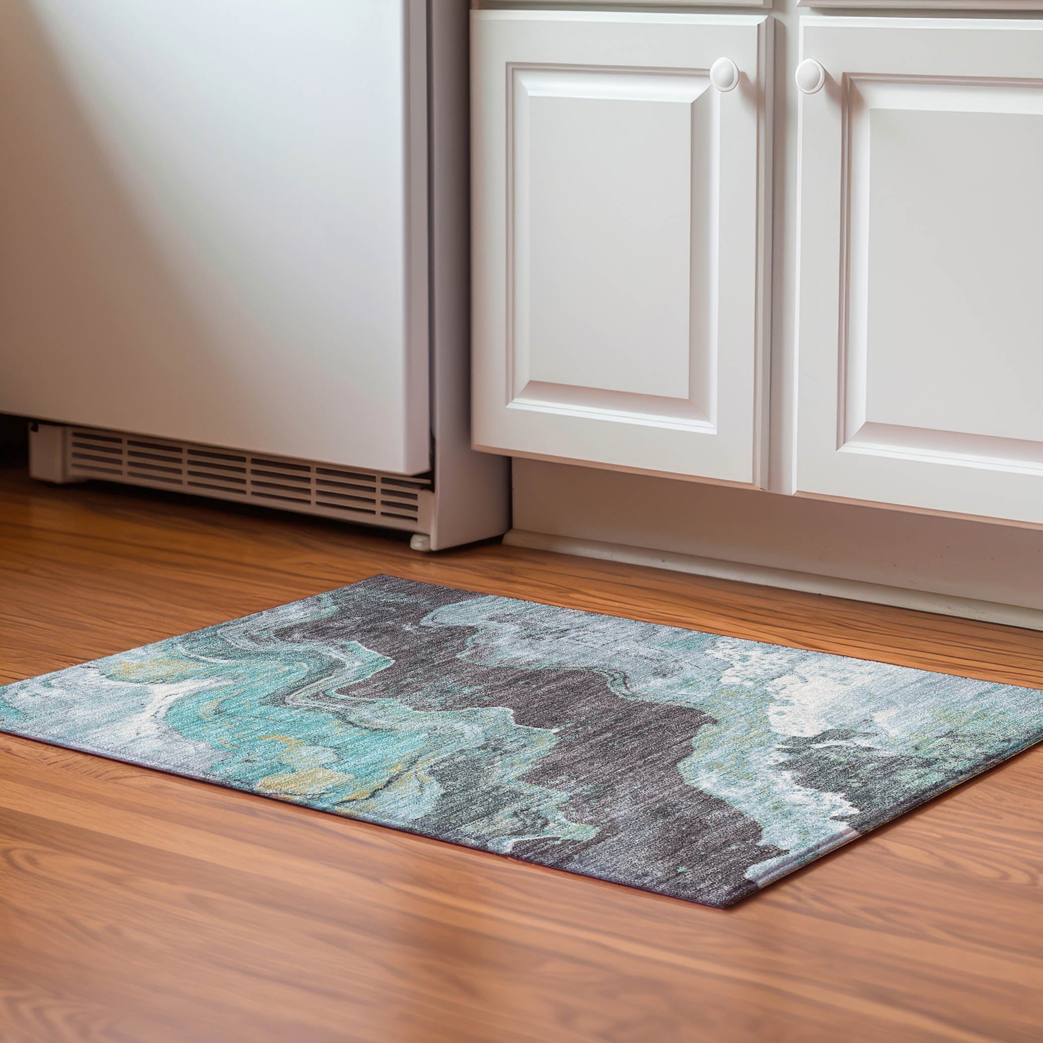 Hoi An Machine Washable Transitional Teal Rug 1'8" x 2'6" #shape_Rectangle