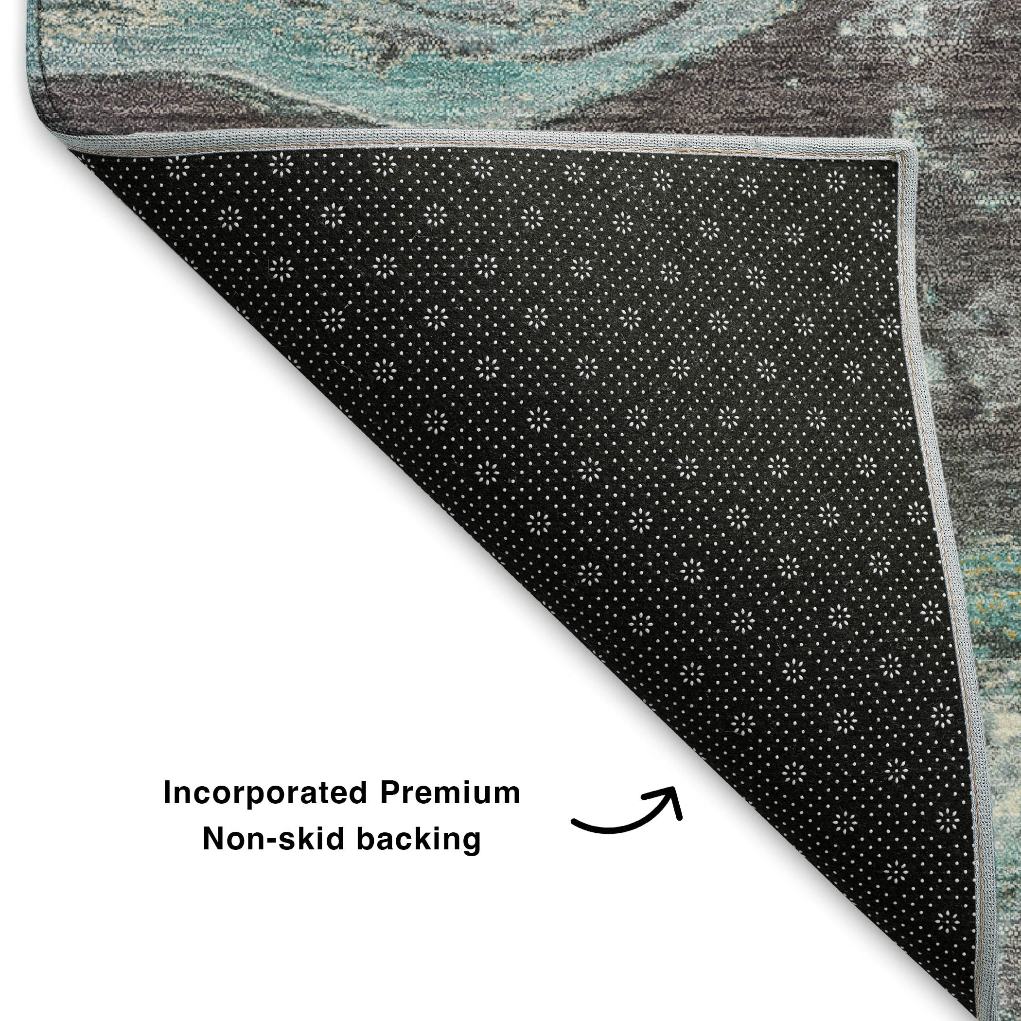 Hoi An Machine Washable Transitional Teal Rug 1'8" x 2'6" #shape_Rectangle