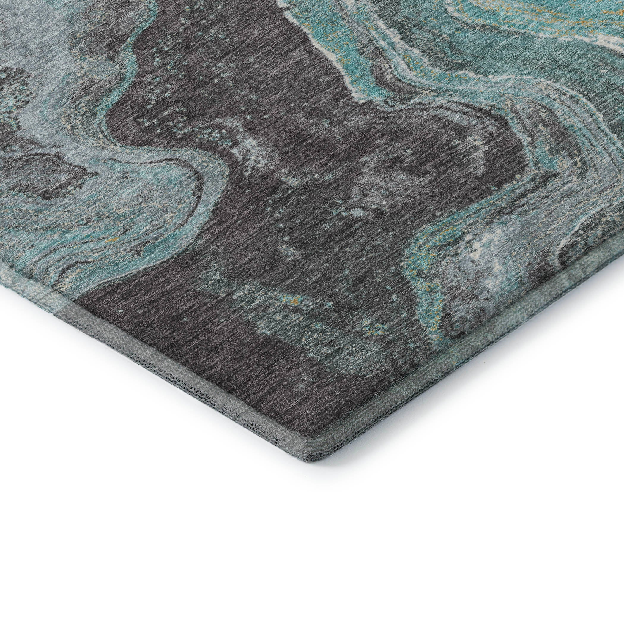 Hoi An Machine Washable Transitional Teal Rug 1'8" x 2'6" #shape_Rectangle
