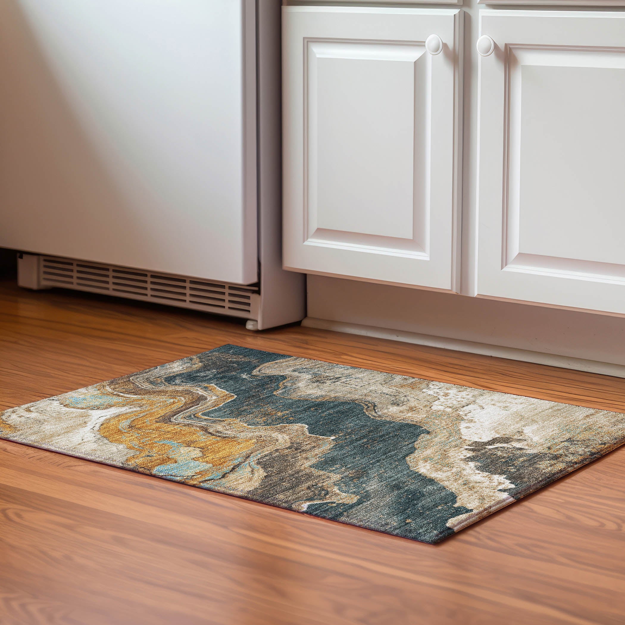 Hoi An Machine Washable Transitional Wheat Gold Rug 1'8" x 2'6" #shape_Rectangle
