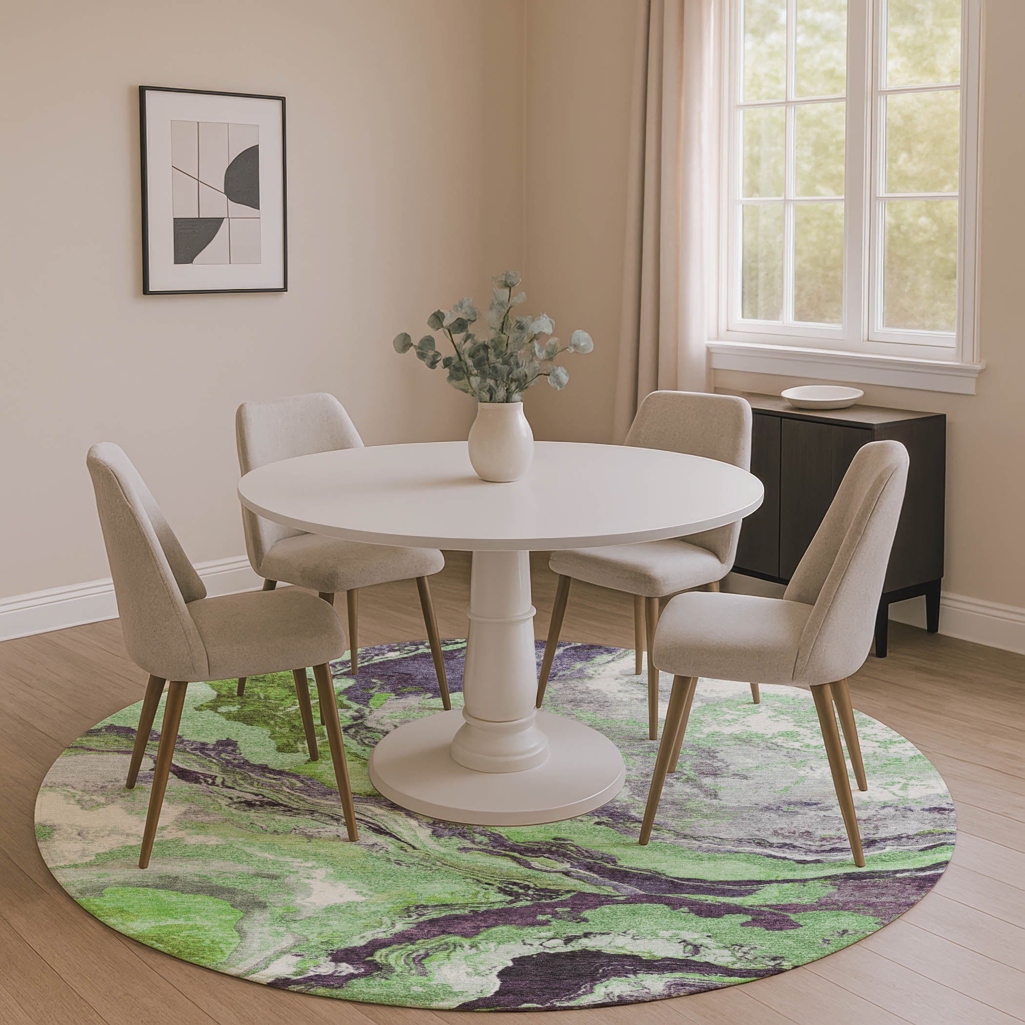 Bern Machine Washable Transitional Green Rug 8' x 8' #shape_Round
