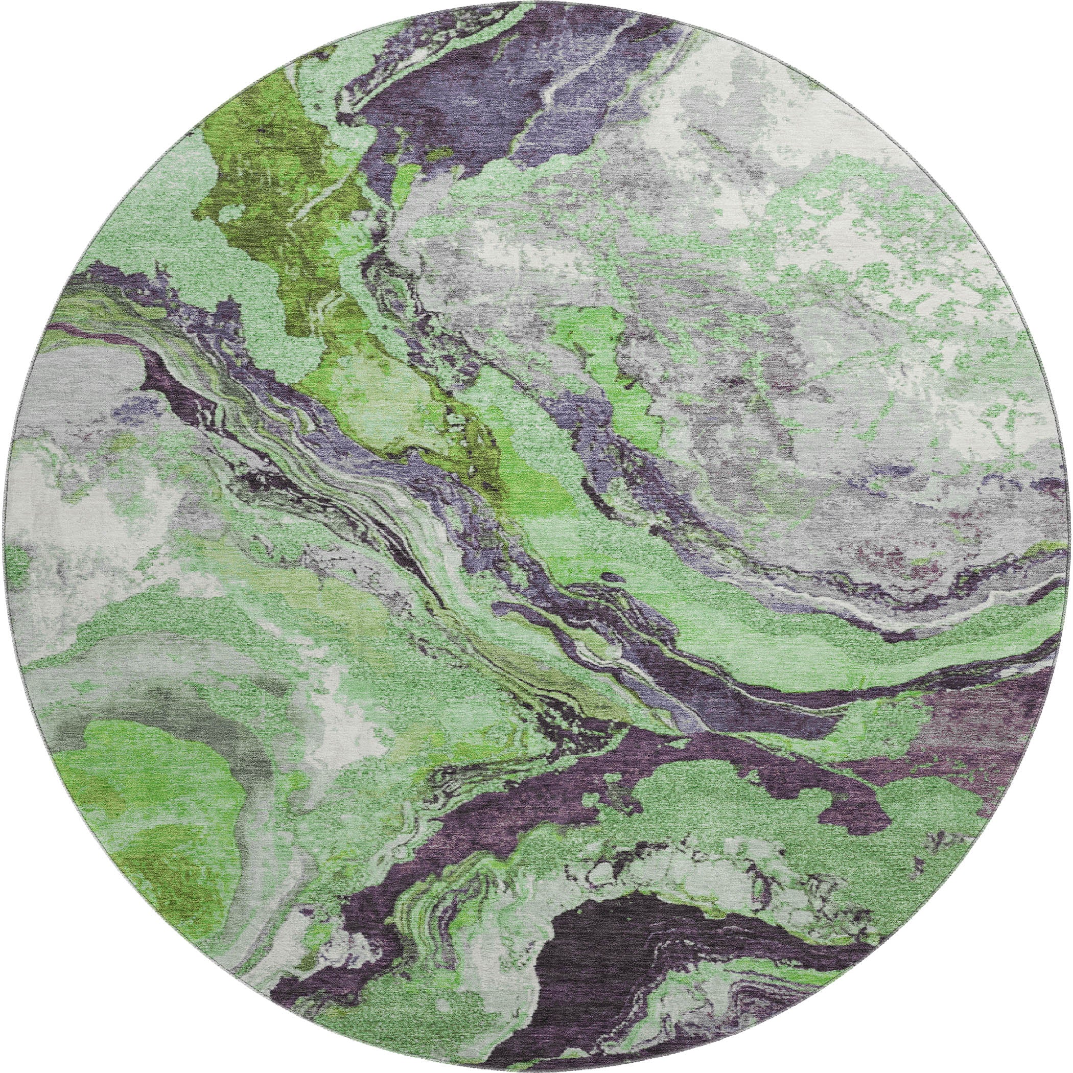 Bern Machine Washable Transitional Green Rug 8' x 8' #shape_Round