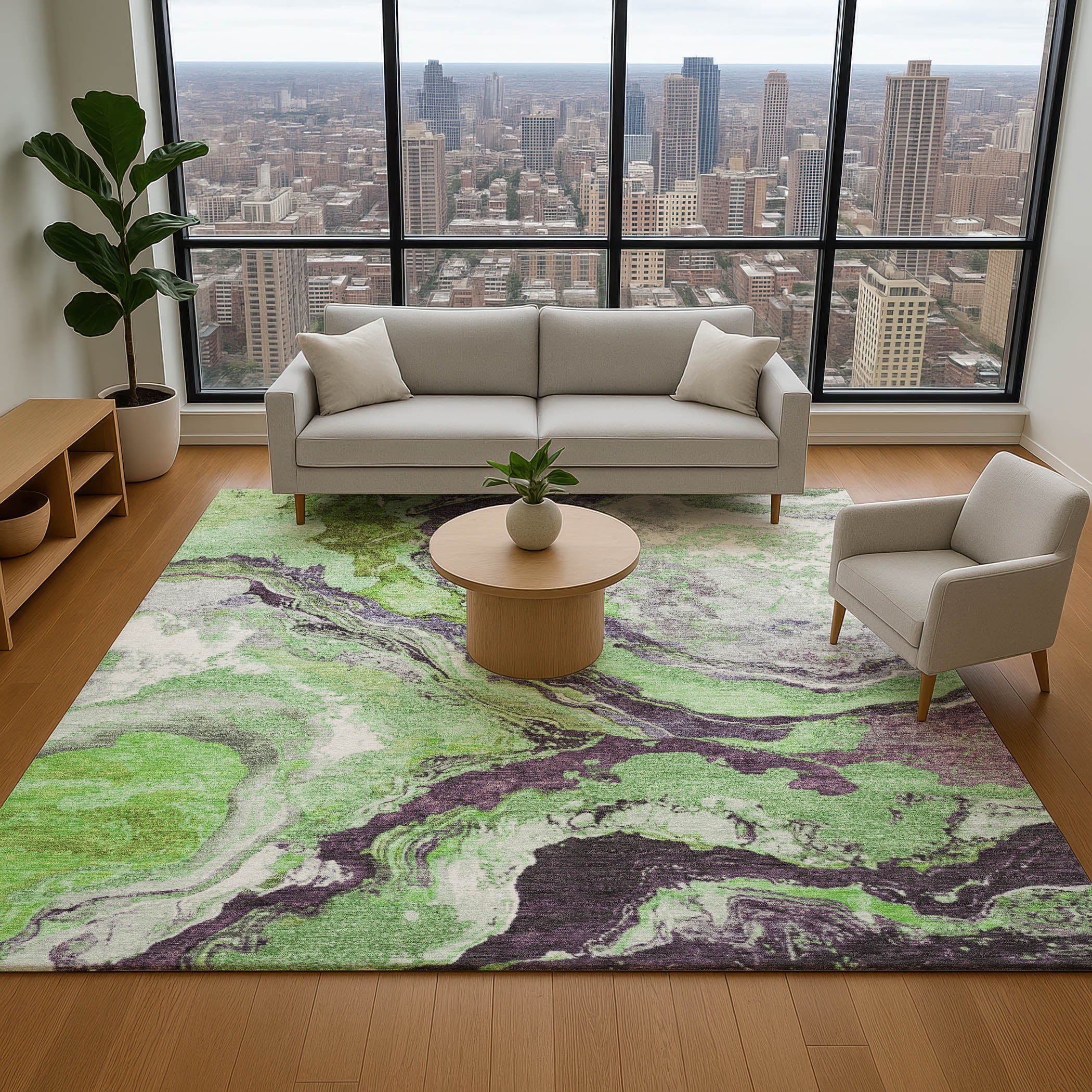 Bern Machine Washable Transitional Green Rug 2'6" x 3'10" #shape_Rectangle