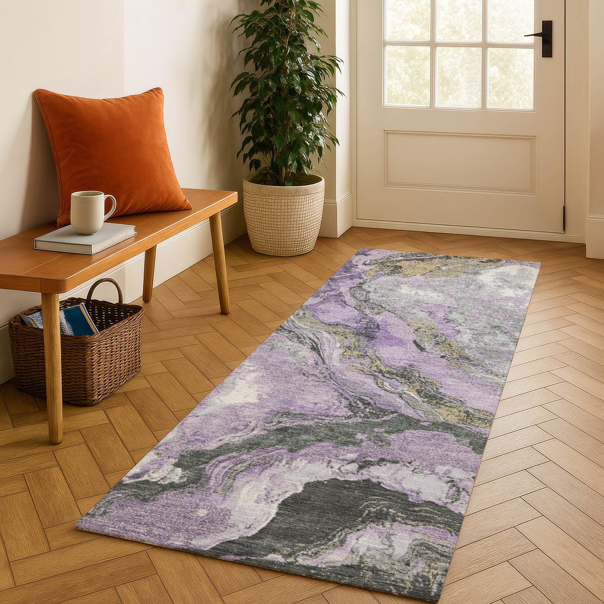 Bern Machine Washable Transitional Lavender Purple Rug 2'3" x 7'6" #shape_Runner