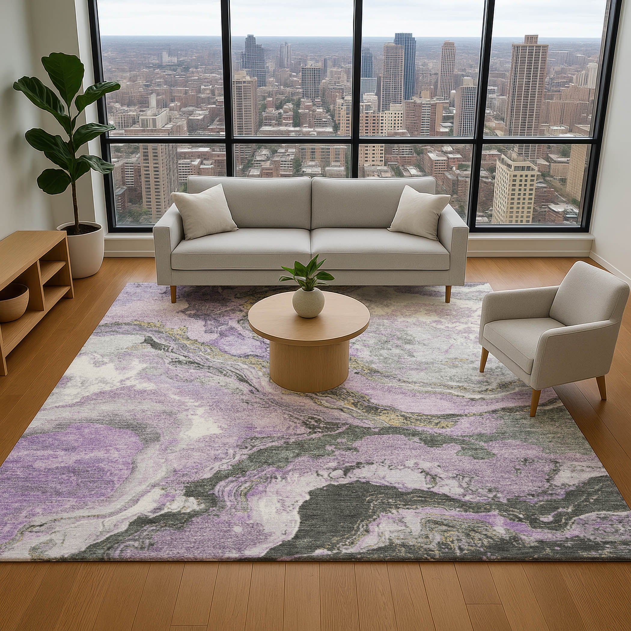 Bern Machine Washable Transitional Lavender Purple Rug 2'6" x 3'10" #shape_Rectangle