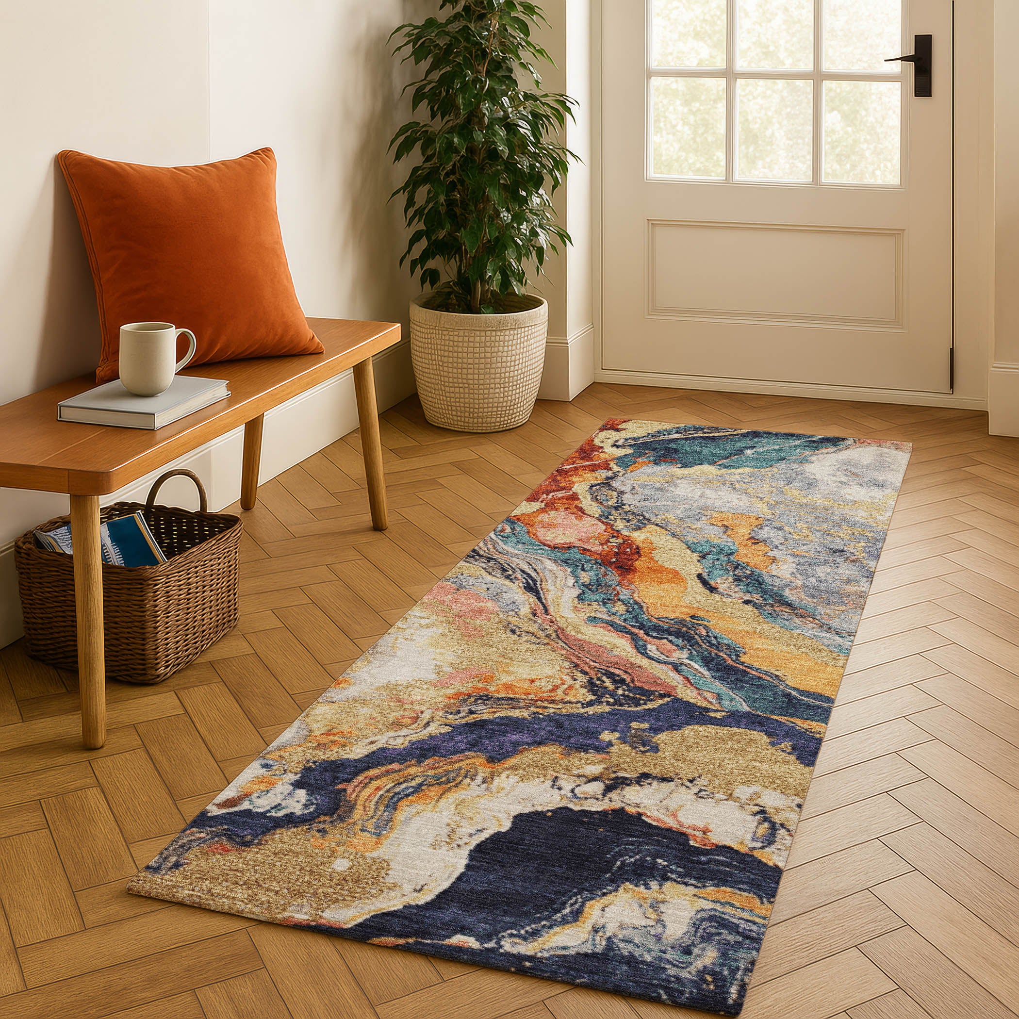Bern Machine Washable Transitional Linen Ivory Rug 2'3" x 7'6" #shape_Runner