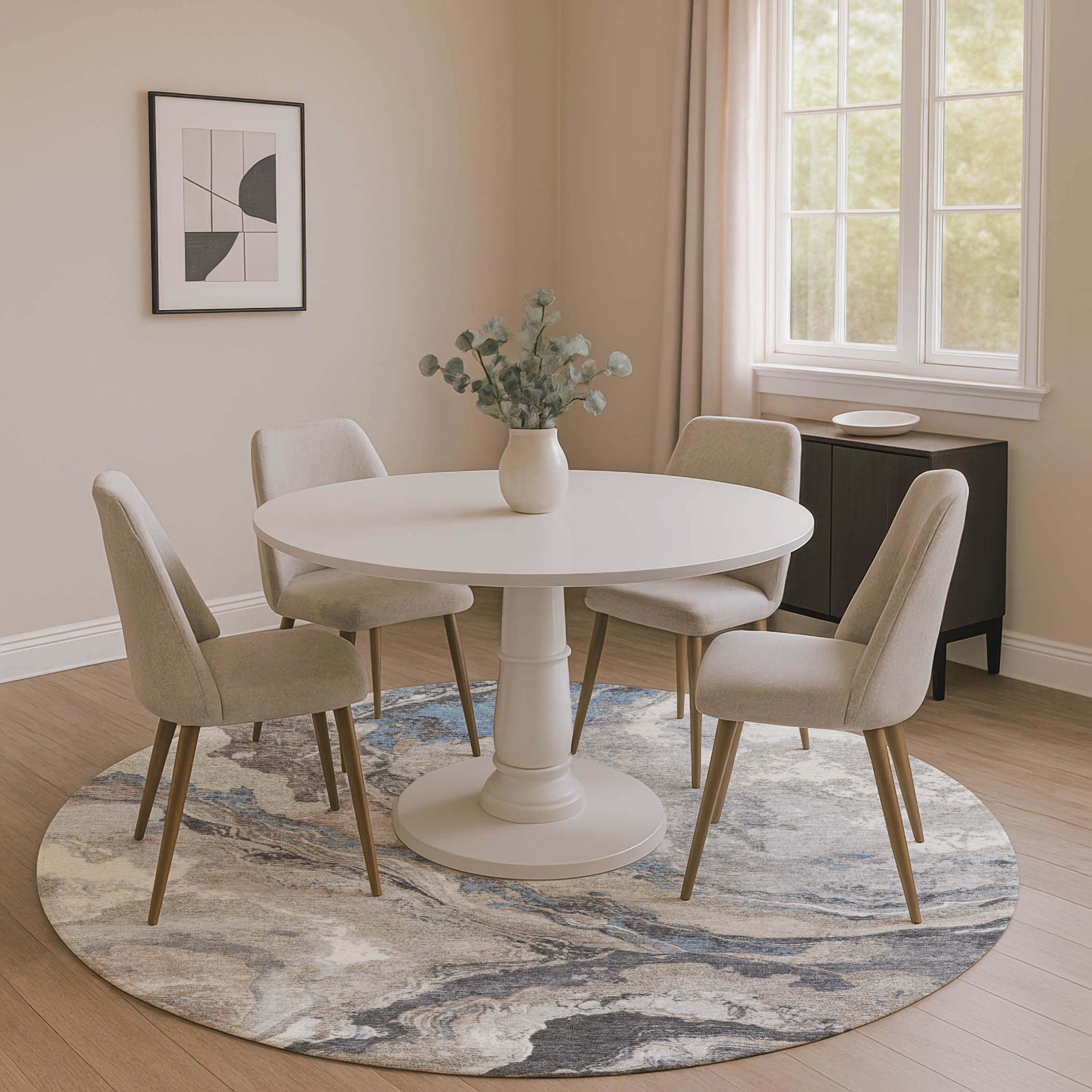 Bern Machine Washable Transitional Taupe Brown Rug 8' x 8' #shape_Round