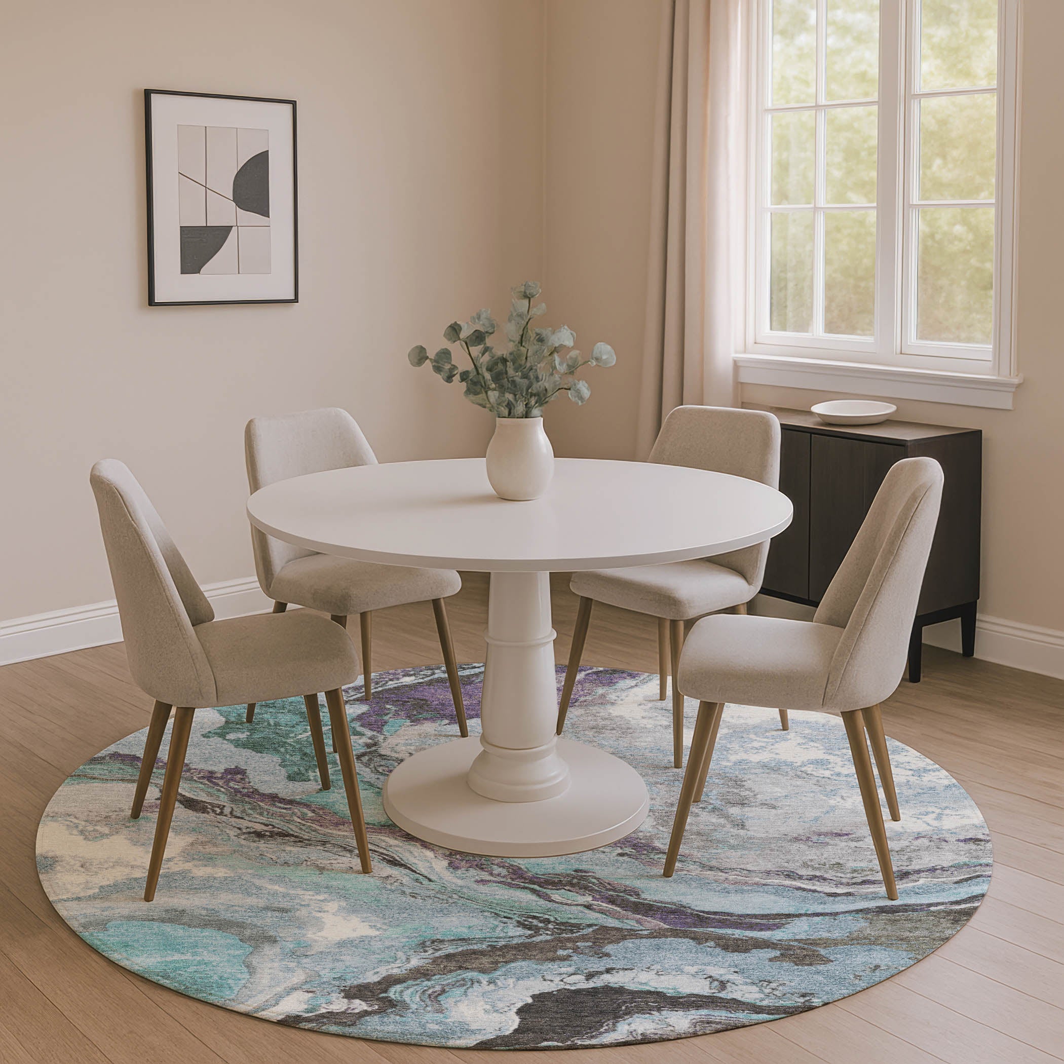 Bern Machine Washable Transitional Teal Rug 8' x 8' #shape_Round